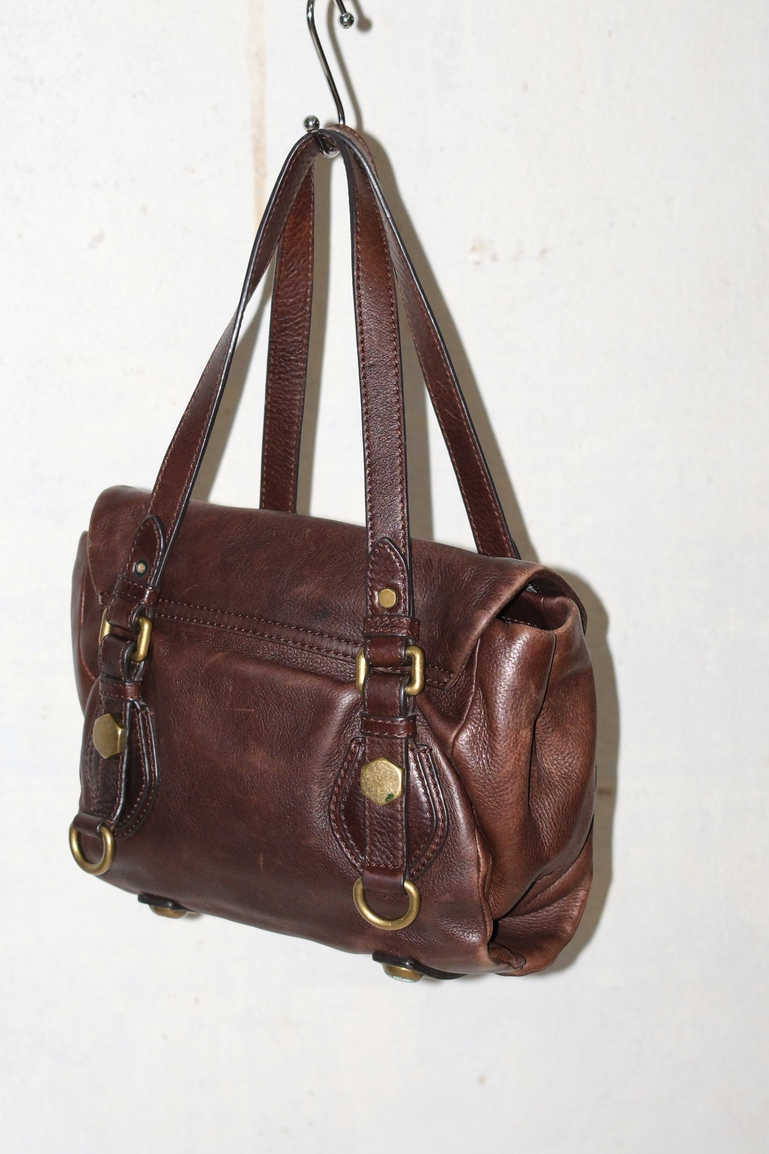 MARC JACOBS BROWN DISTRESSED BOXY LEATHER BAG