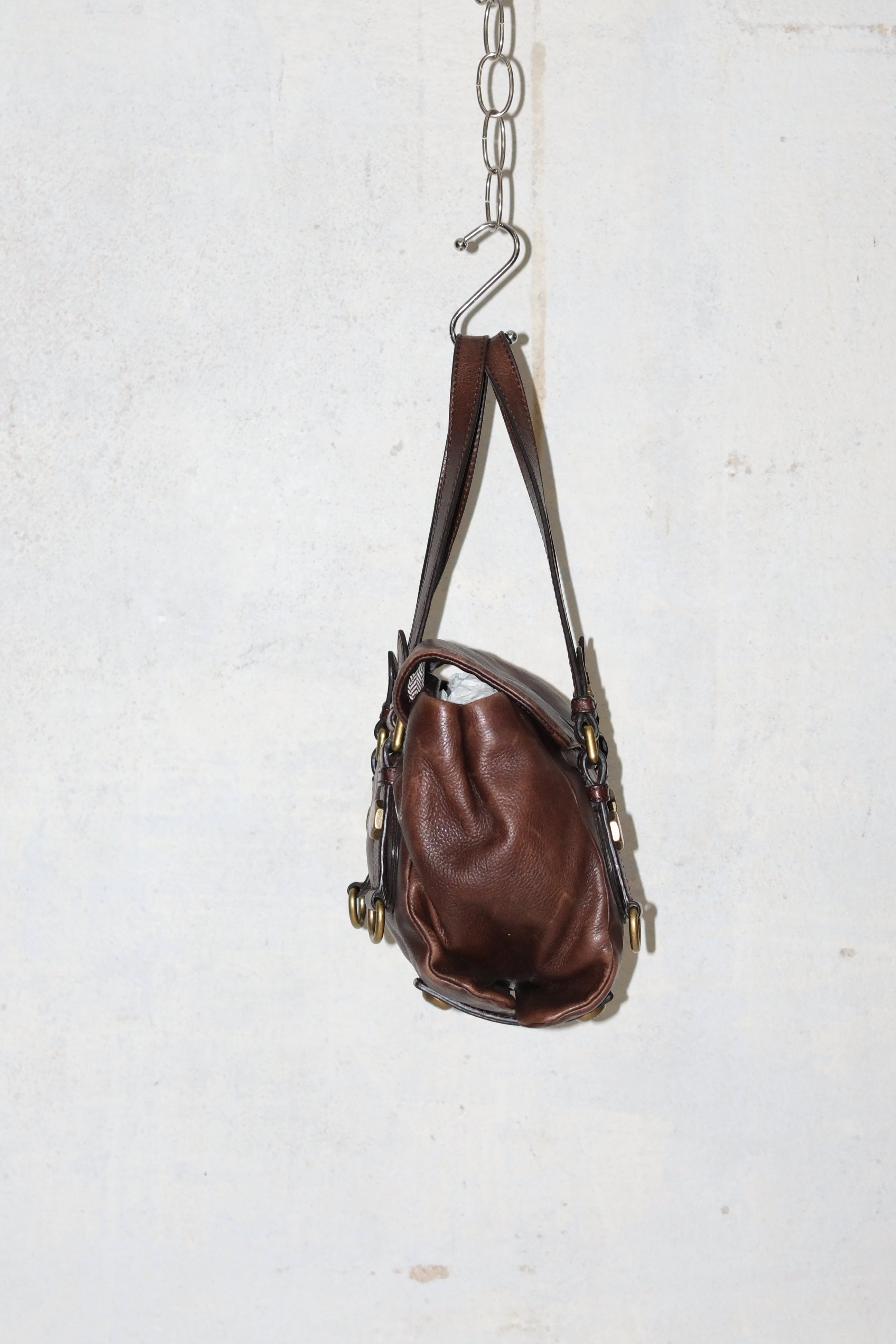 MARC JACOBS BROWN DISTRESSED BOXY LEATHER BAG