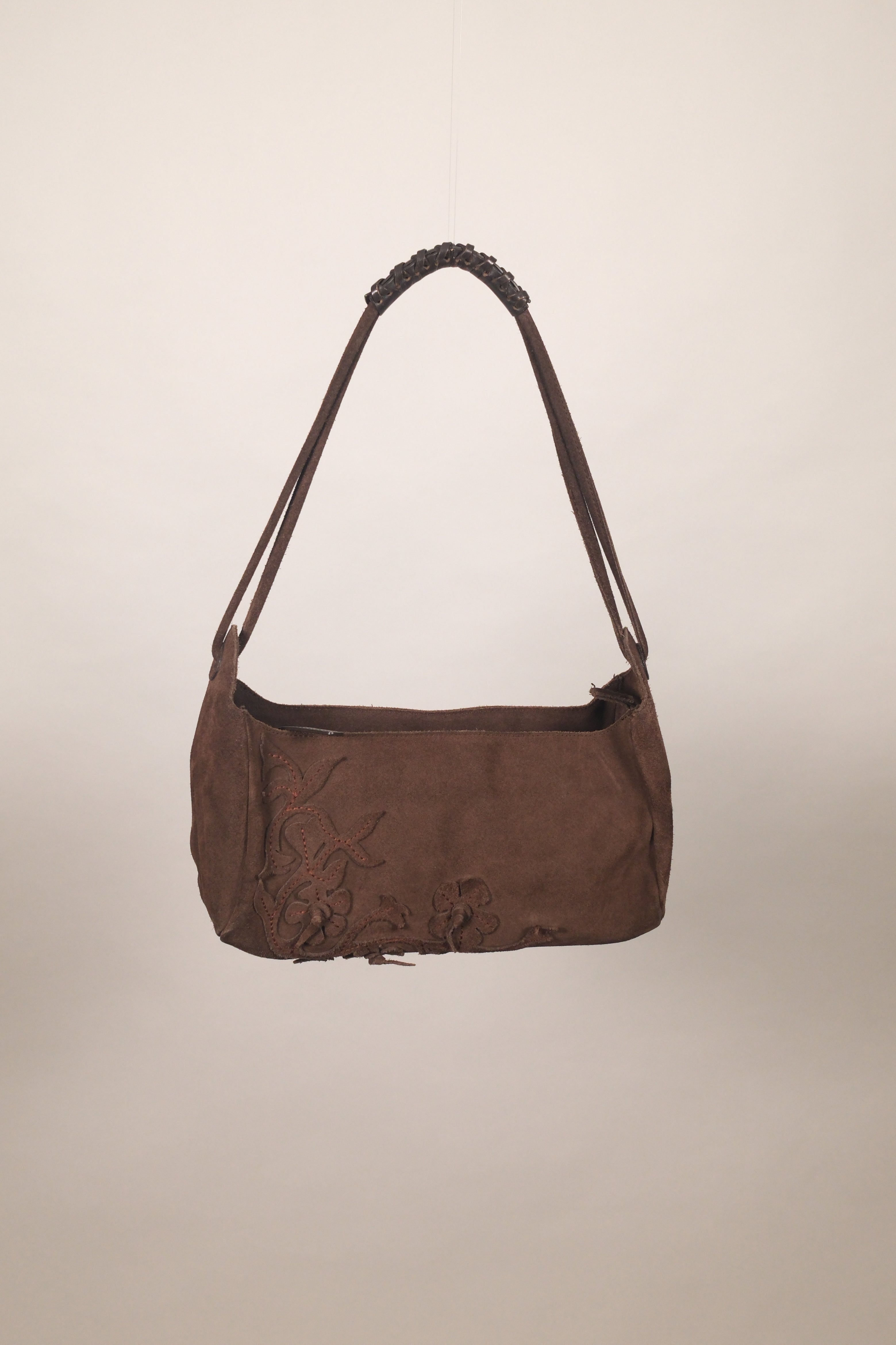 Sisley Brown Suede Medium Bag with Flower Details