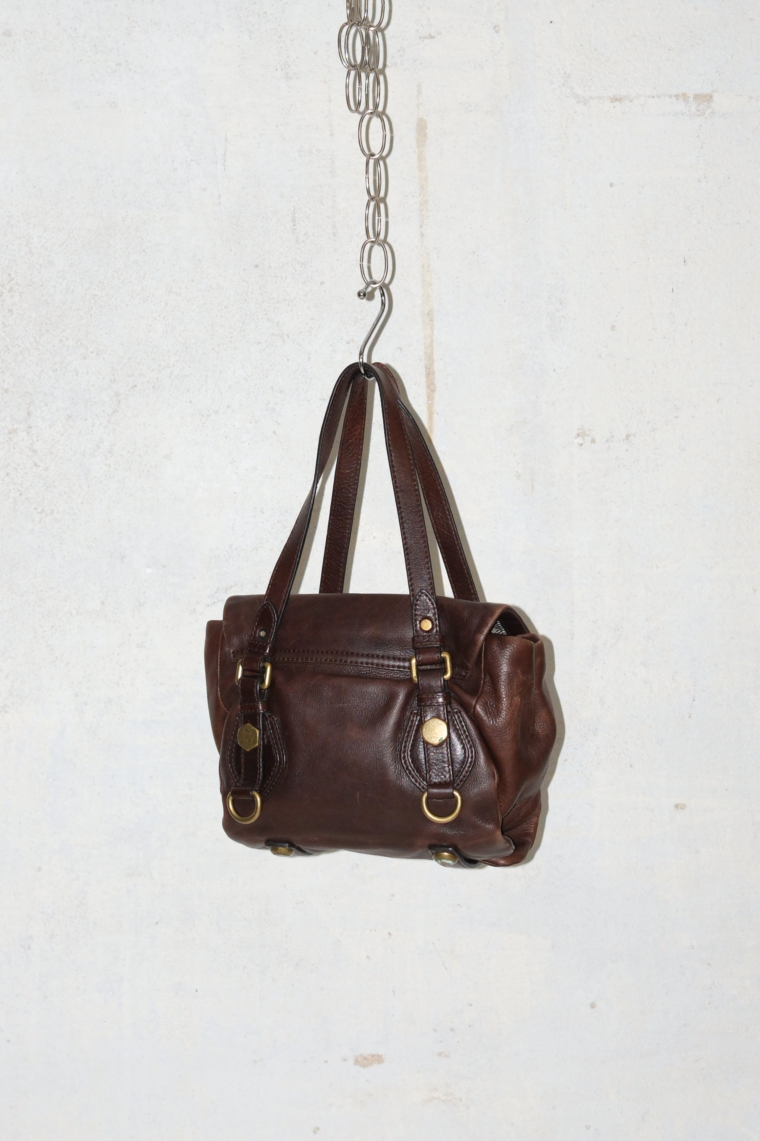 MARC JACOBS BROWN DISTRESSED BOXY LEATHER BAG