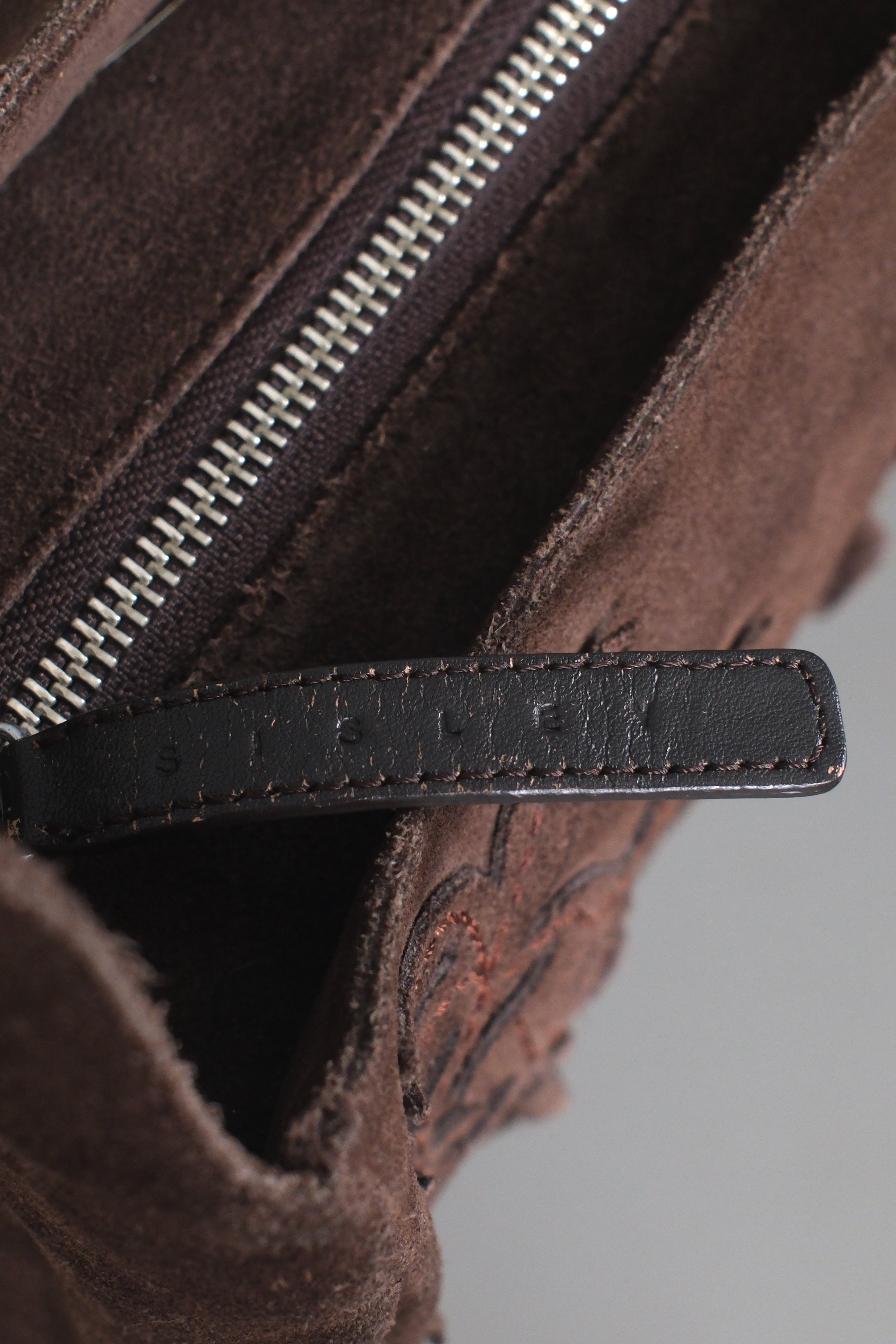 Sisley Brown Suede Medium Bag with Flower Details