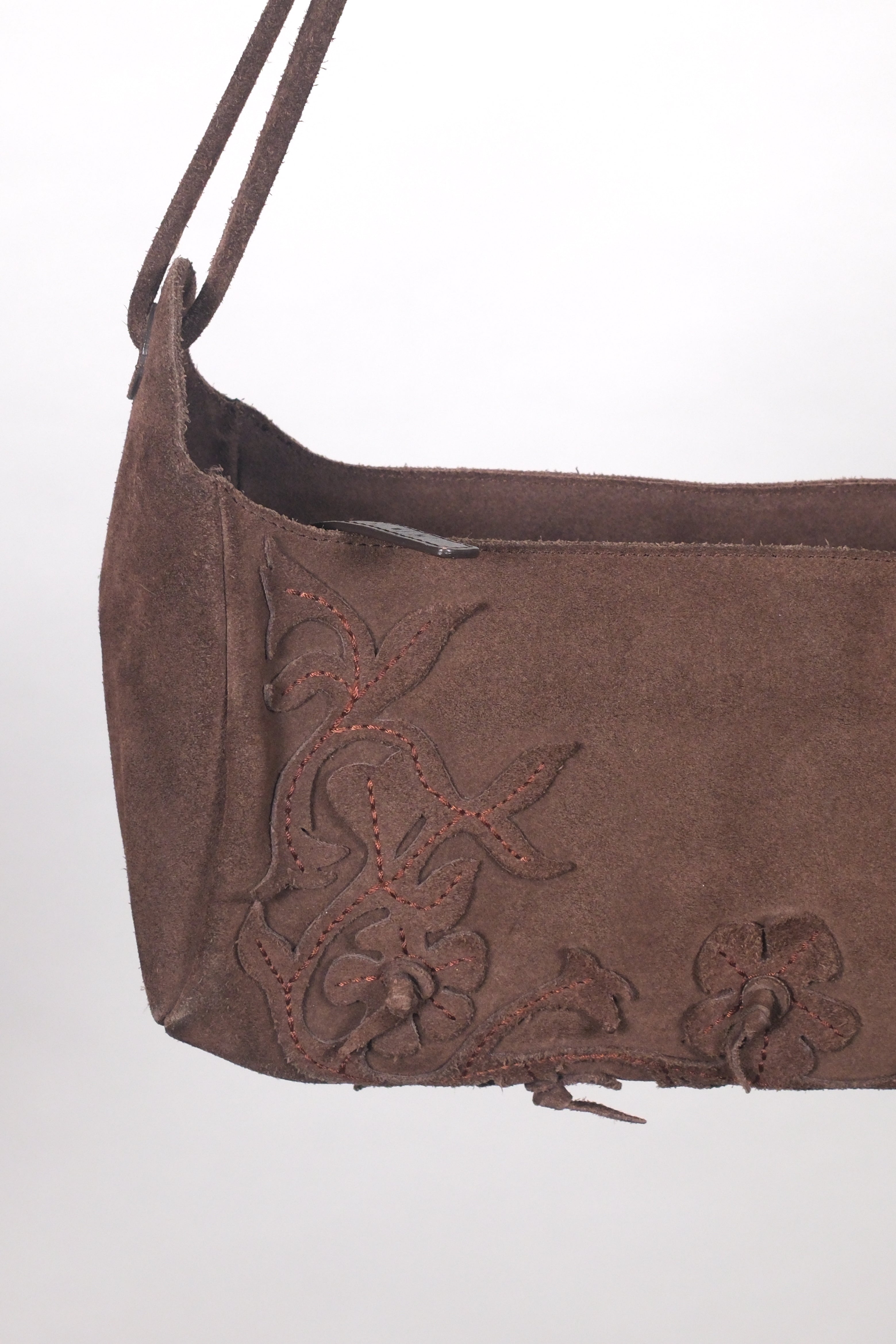 Sisley Brown Suede Medium Bag with Flower Details
