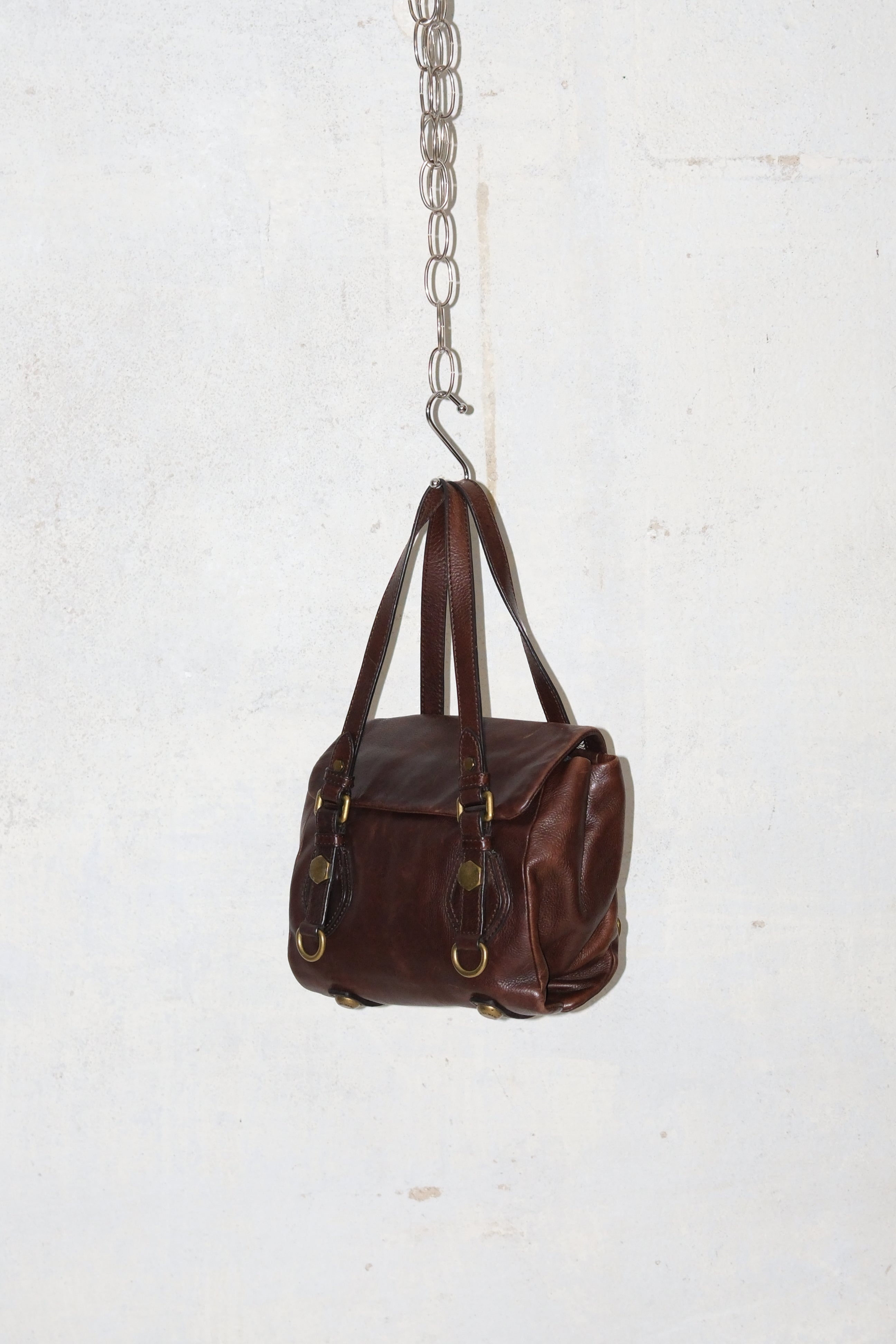 MARC JACOBS BROWN DISTRESSED BOXY LEATHER BAG