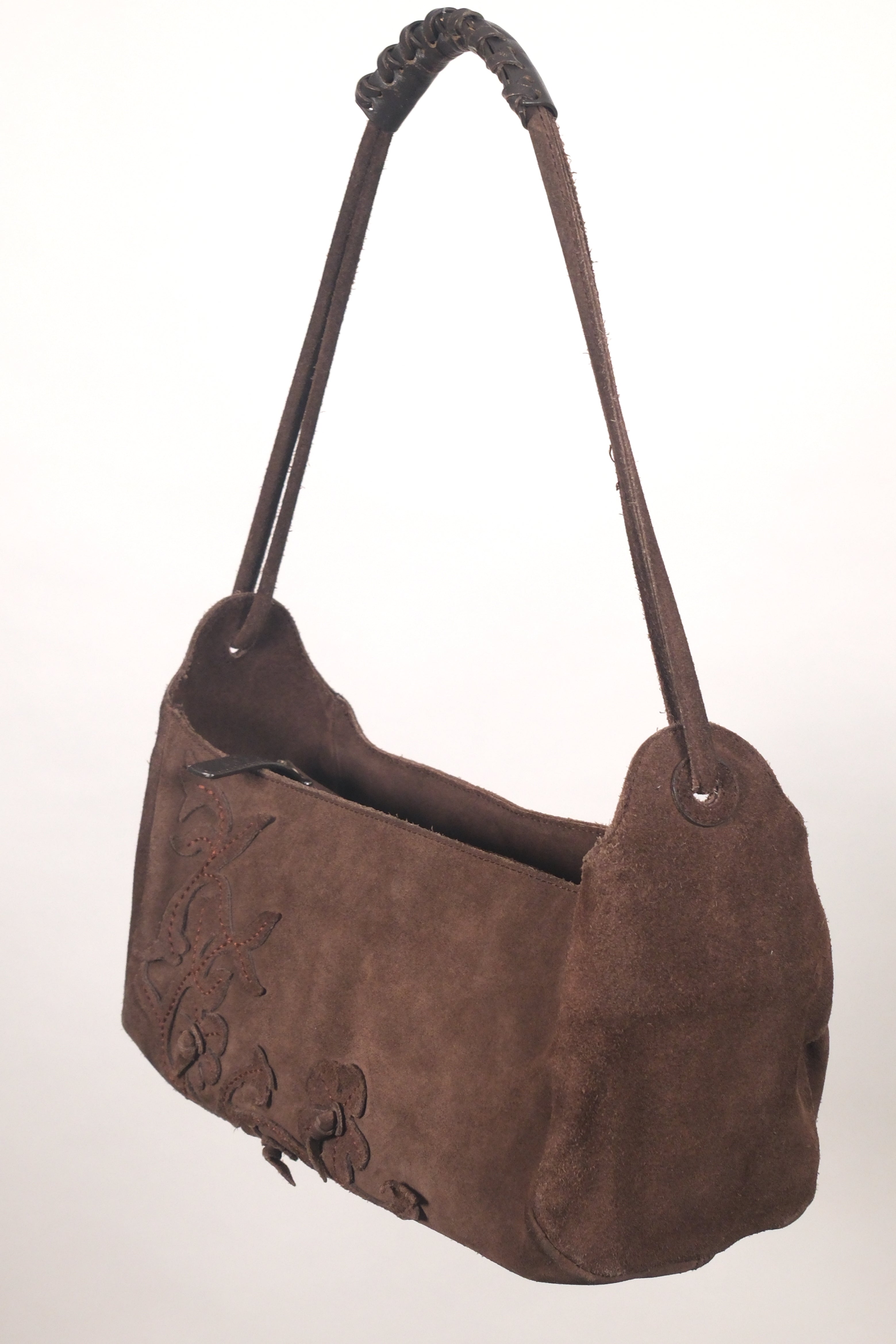 Sisley Brown Suede Medium Bag with Flower Details