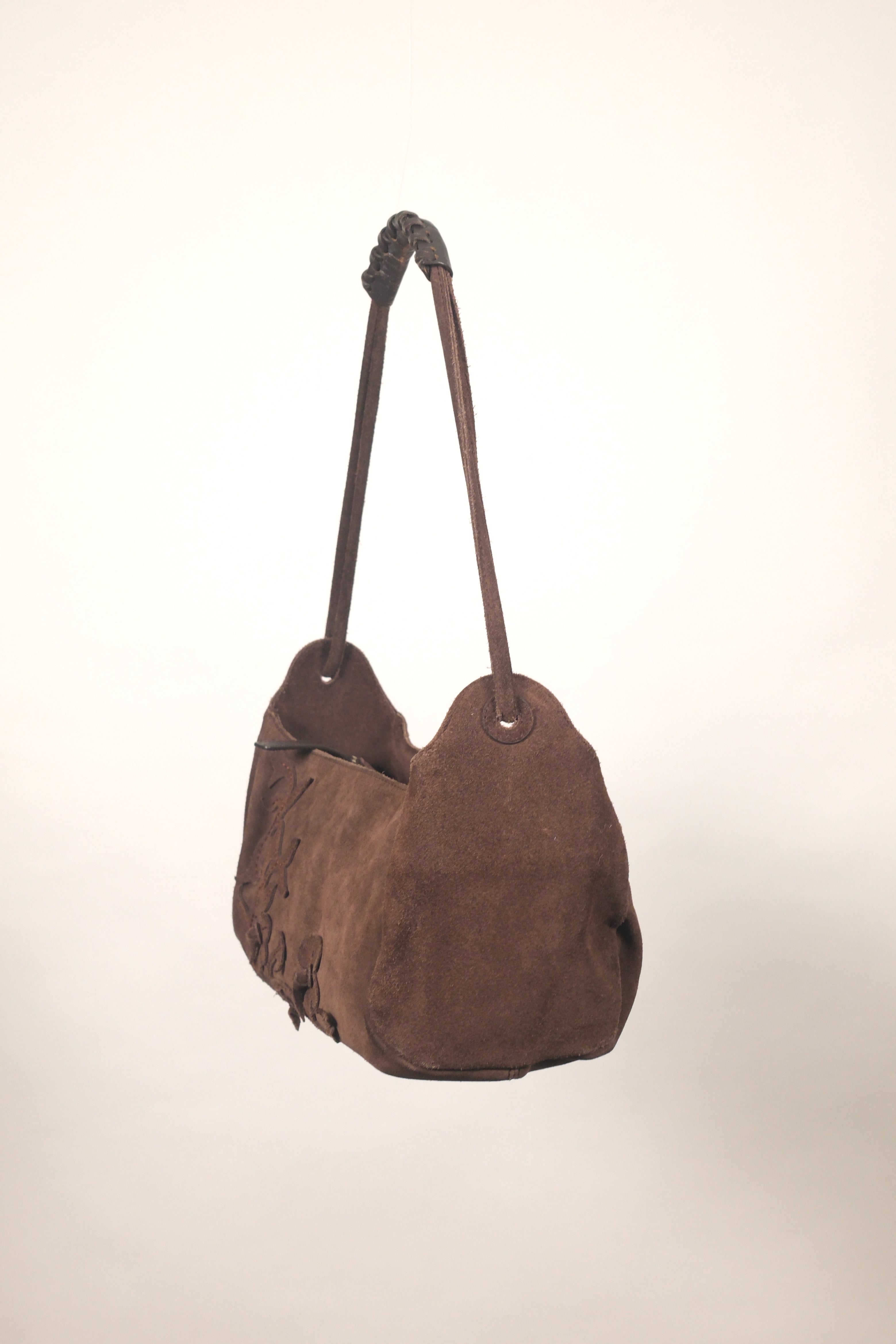 Sisley Brown Suede Medium Bag with Flower Details