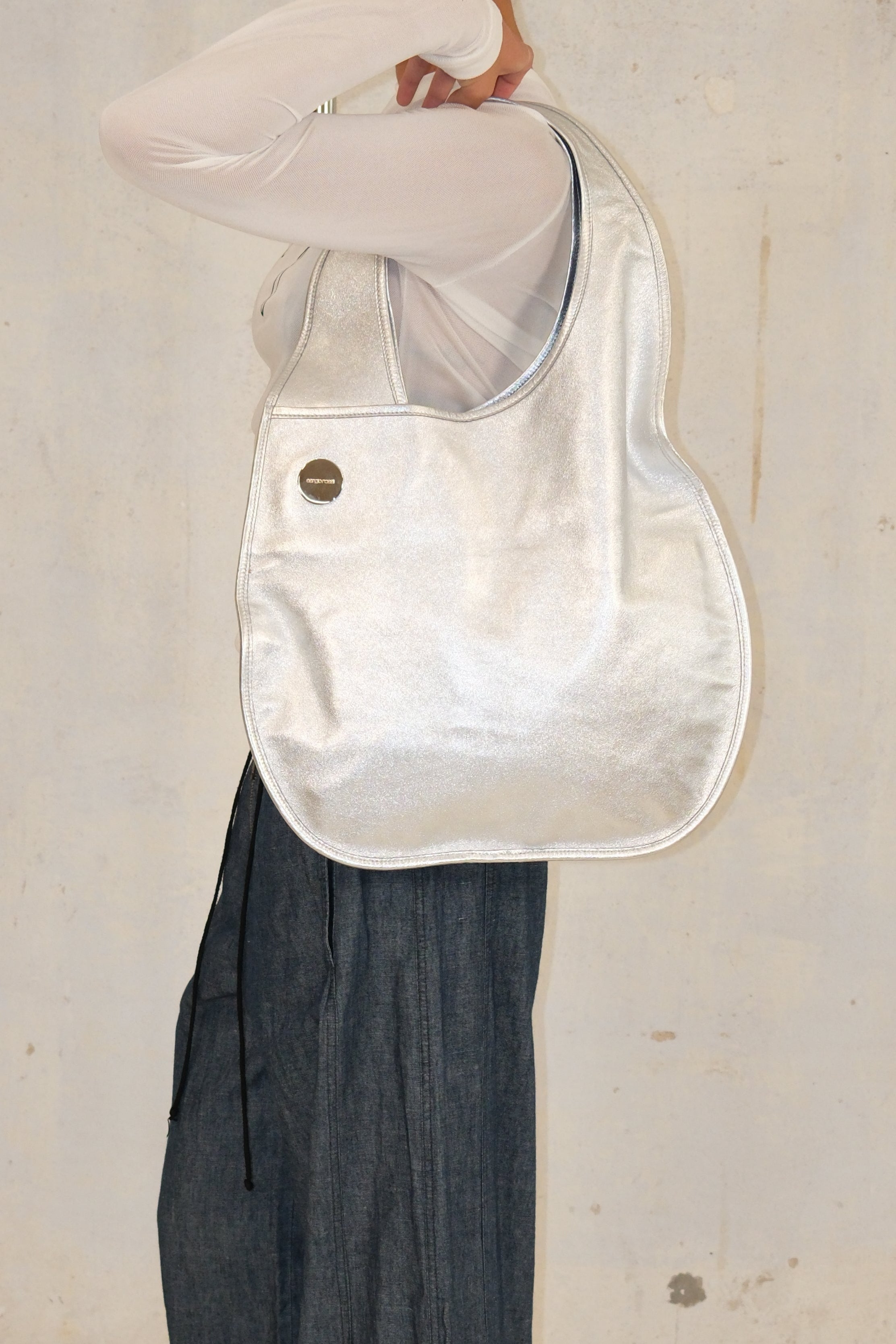 Sergio Rossi Silver Asymmetric Leather Shoulder Bag