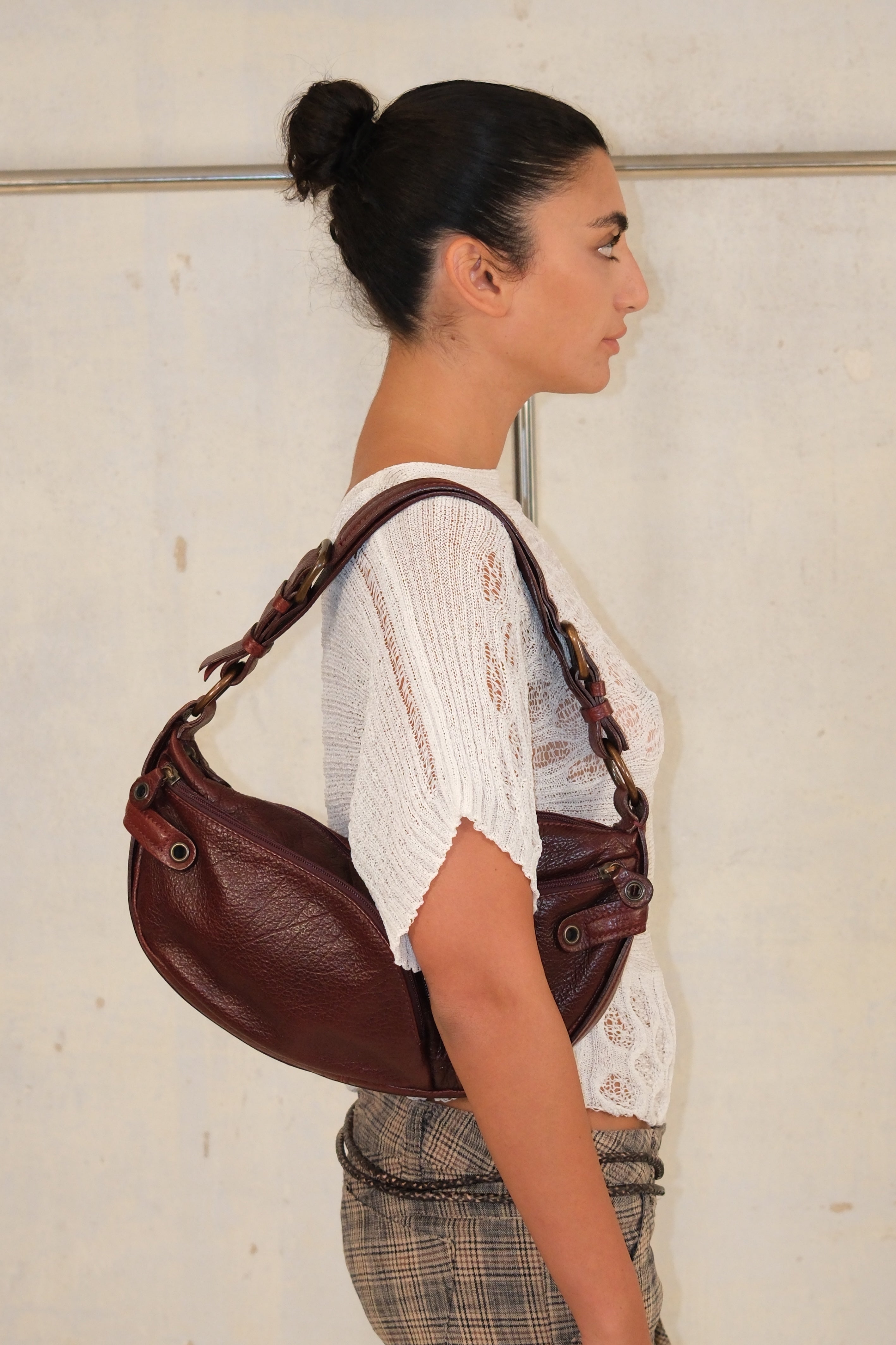 Francesco Biasia Asymmetrical Burgundy Bag with Multiple Pockets