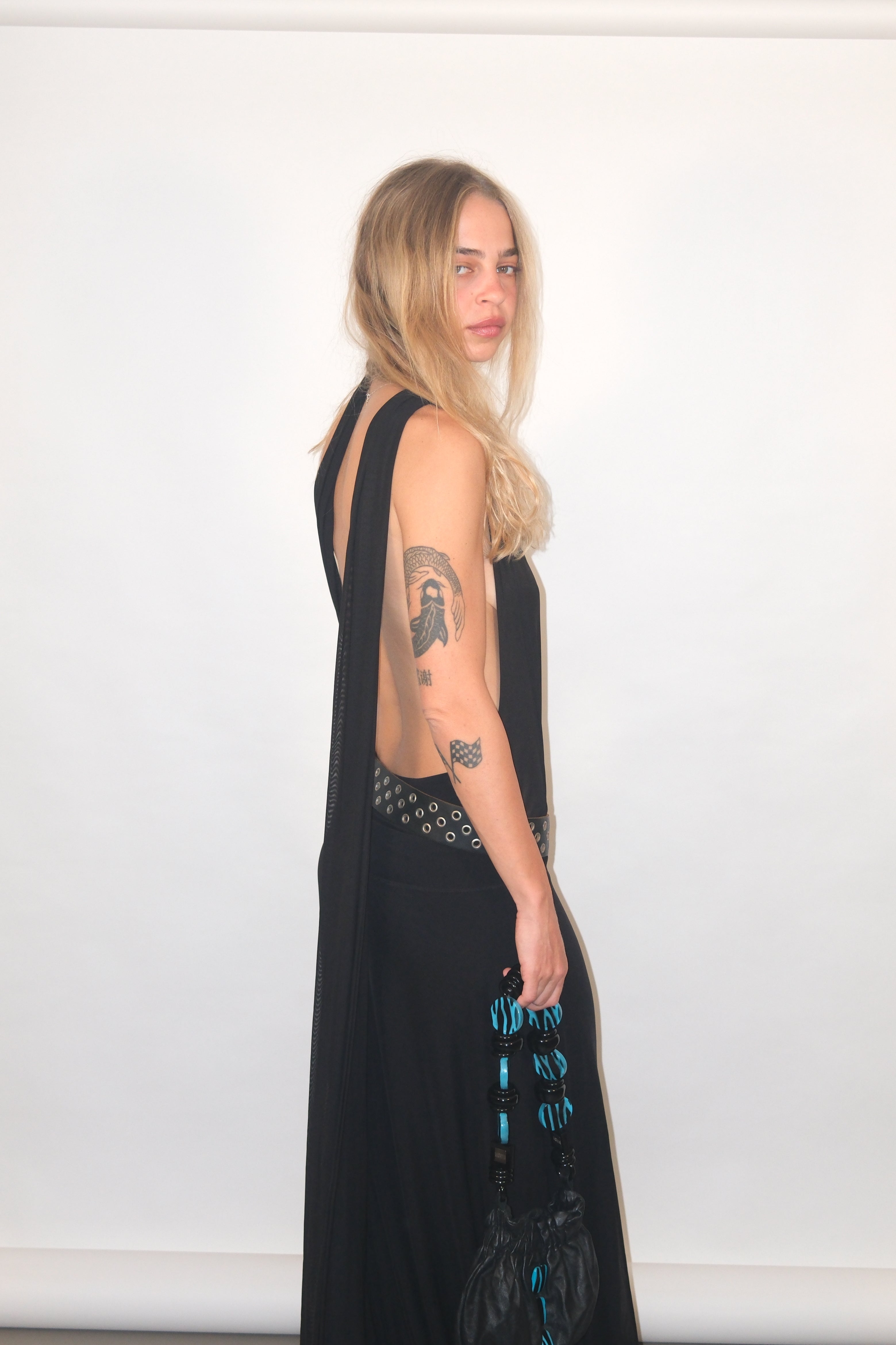 Black Deep V Halter Maxi Dress with Open Back
