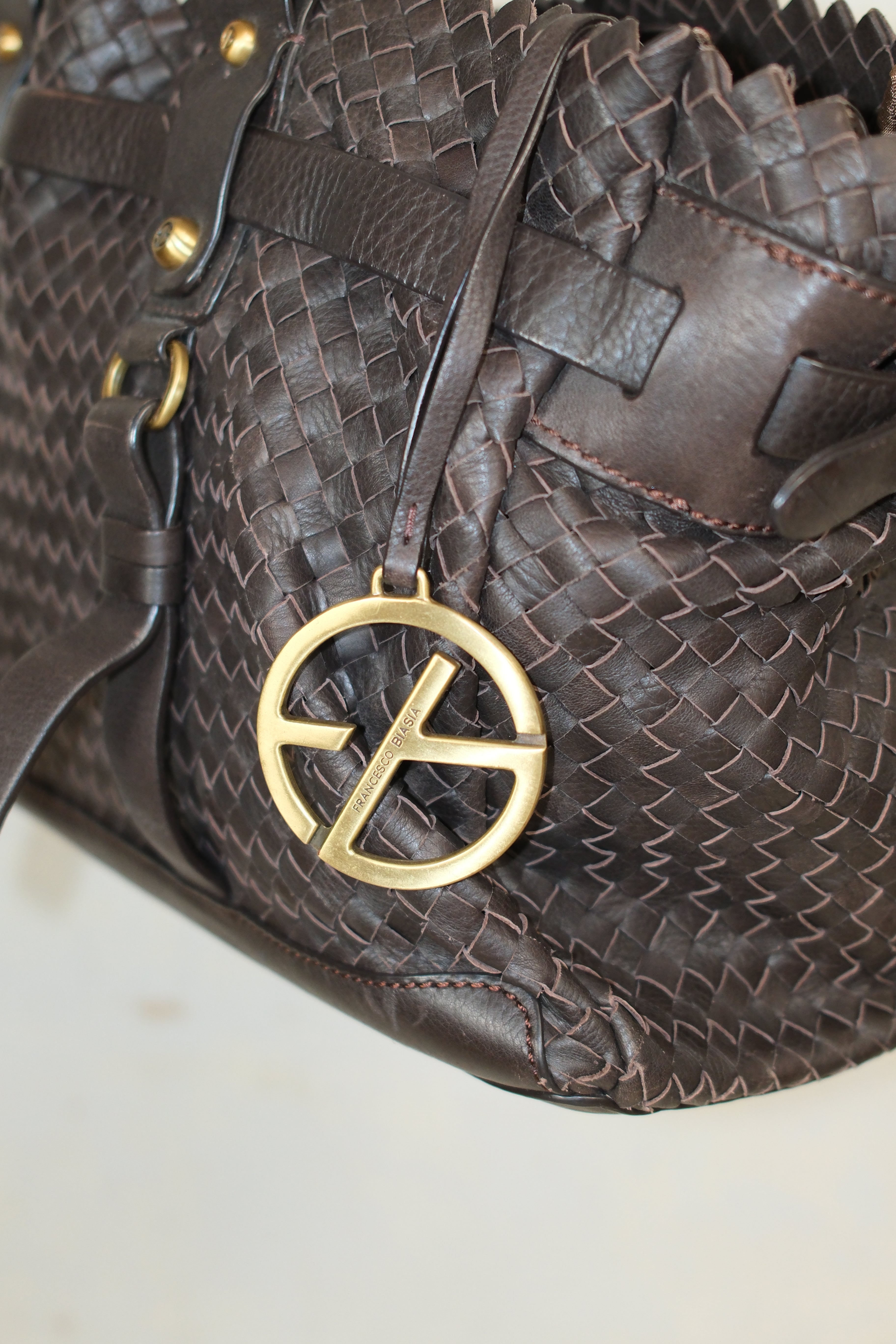 FRANCESCO BIASIA WOVEN BROWN LEATHER