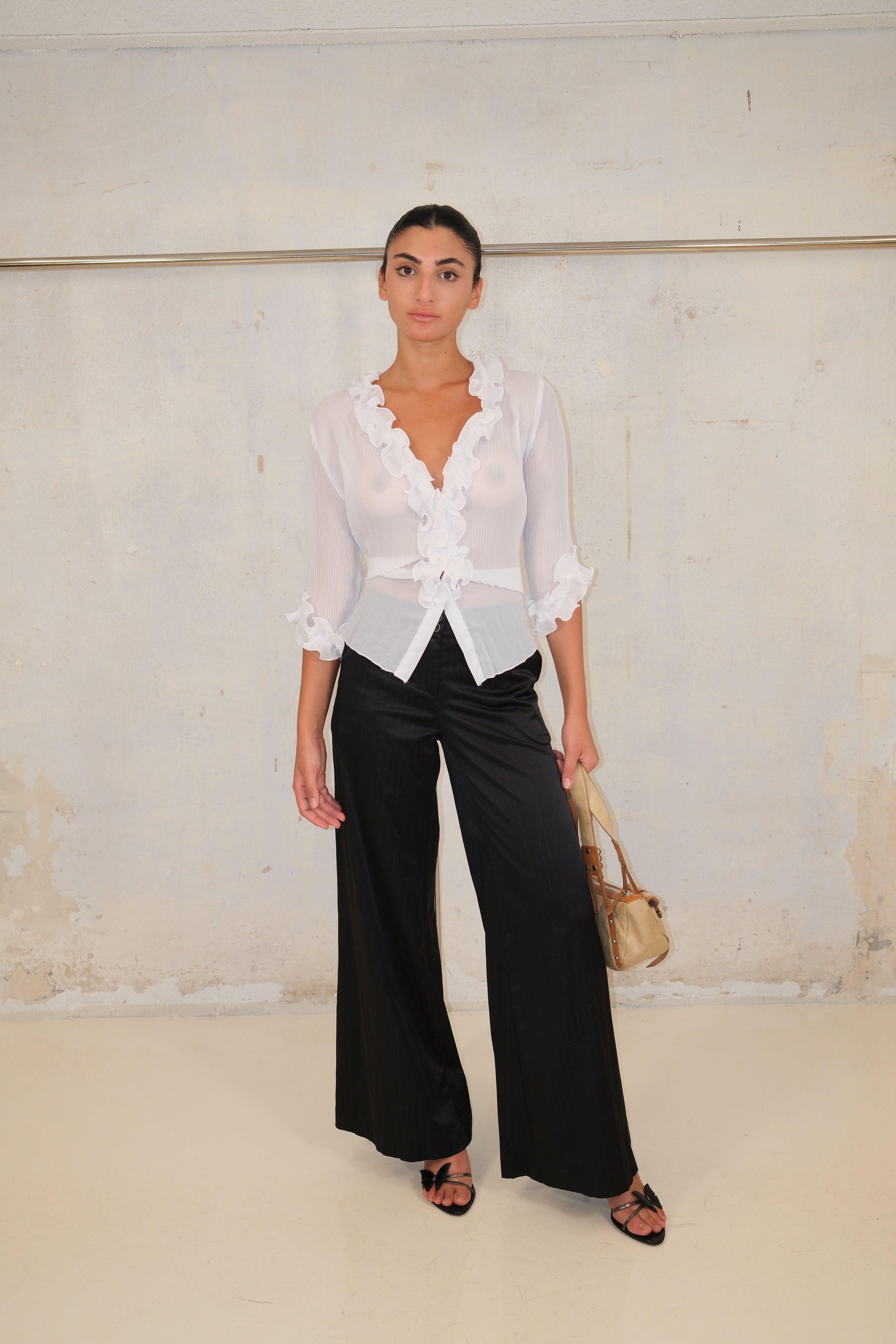 Black Striped Straight Pants Size 36
