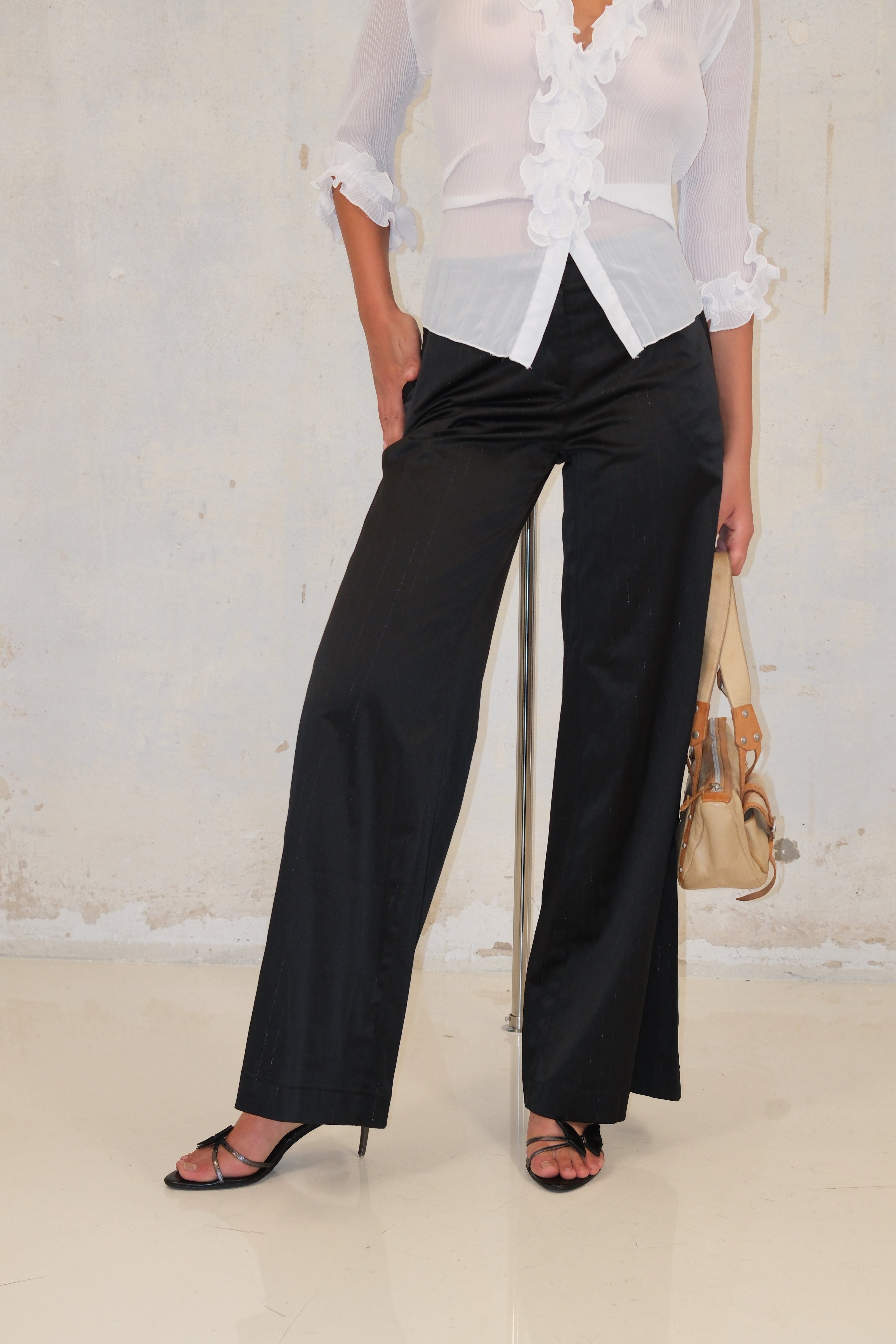 Black Striped Straight Pants Size 36