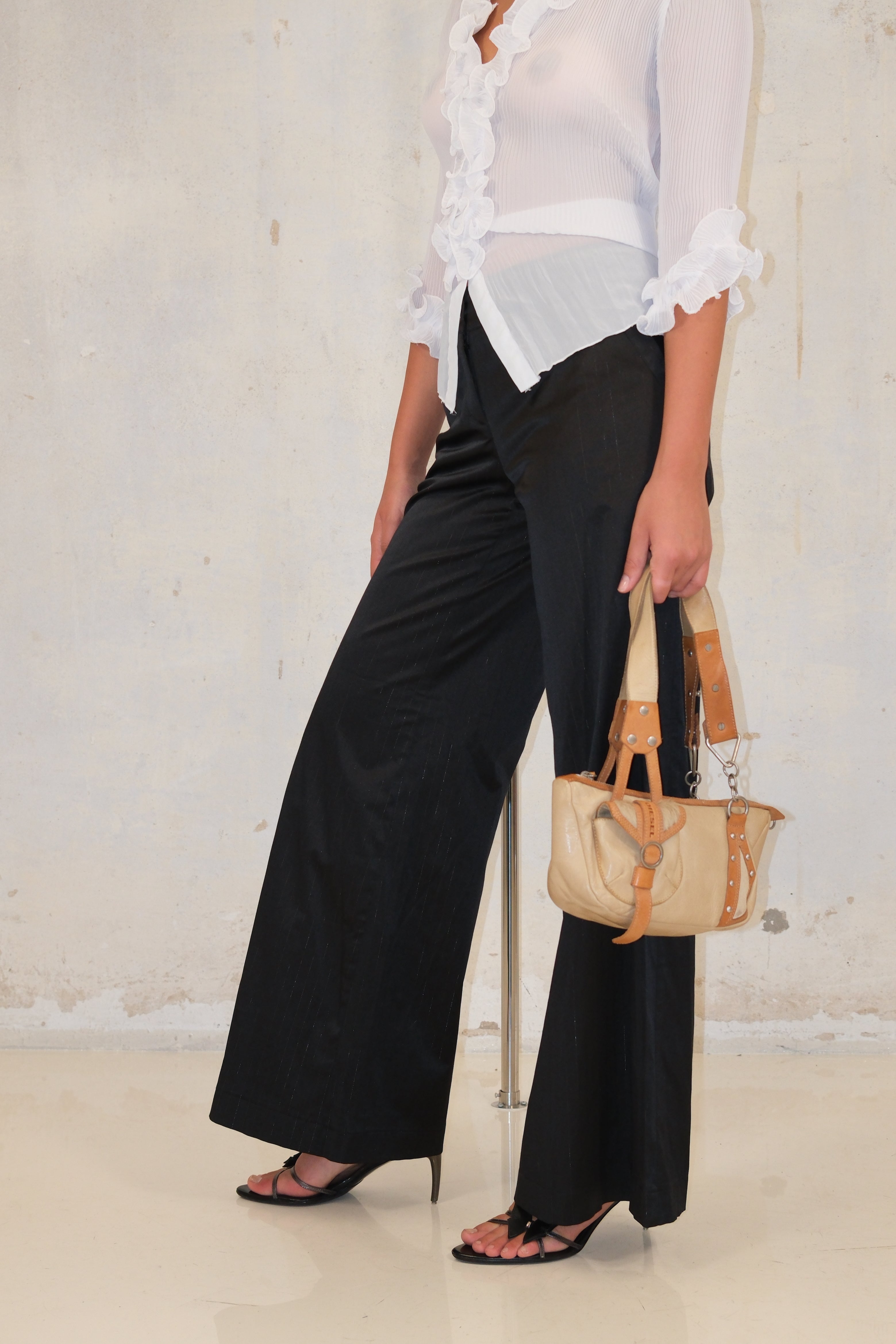Black Striped Straight Pants Size 36