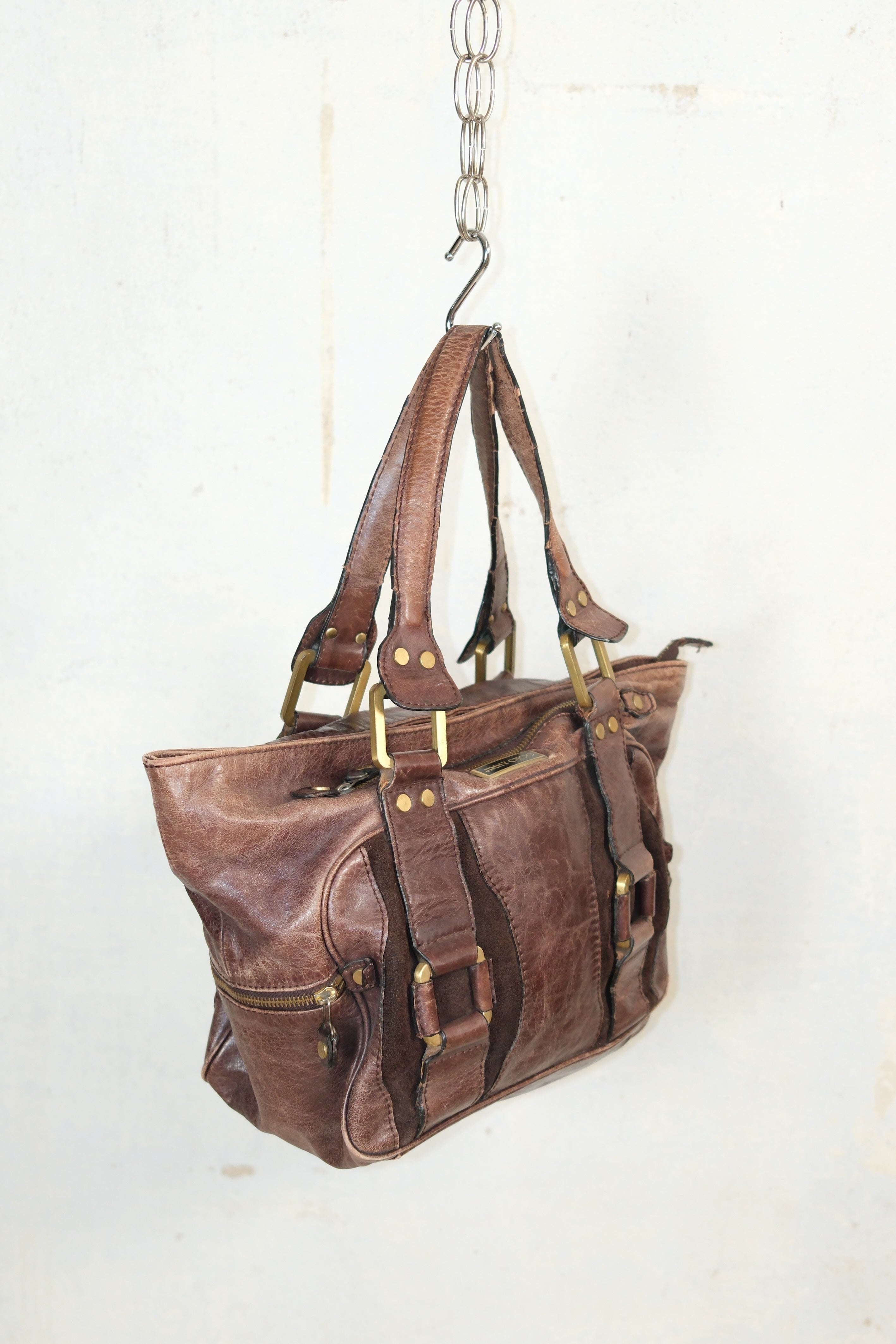 JIMMY CHOO GRUNGY BAG IN DISTRESSED BROWN LEATHER
