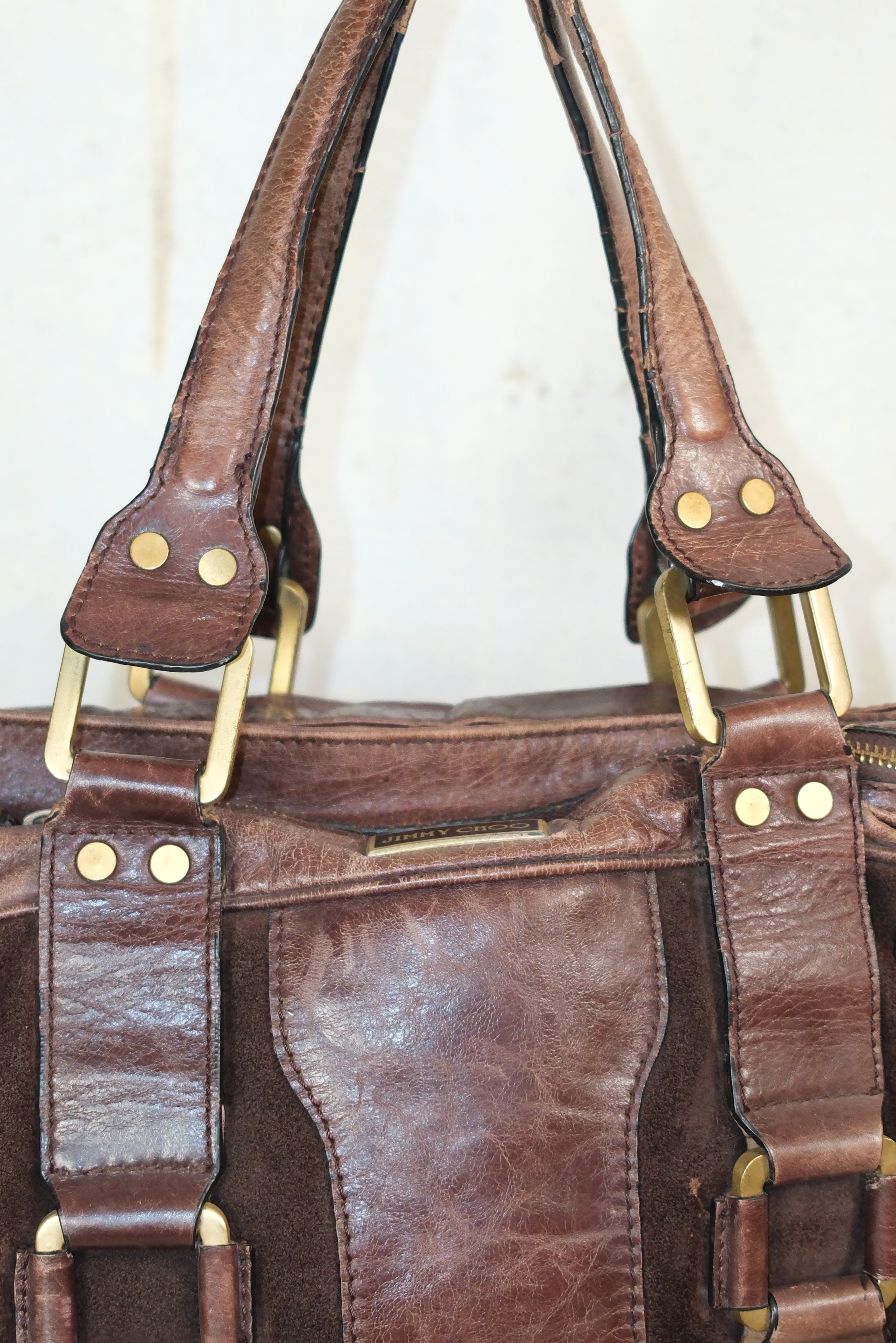 JIMMY CHOO GRUNGY BAG IN DISTRESSED BROWN LEATHER