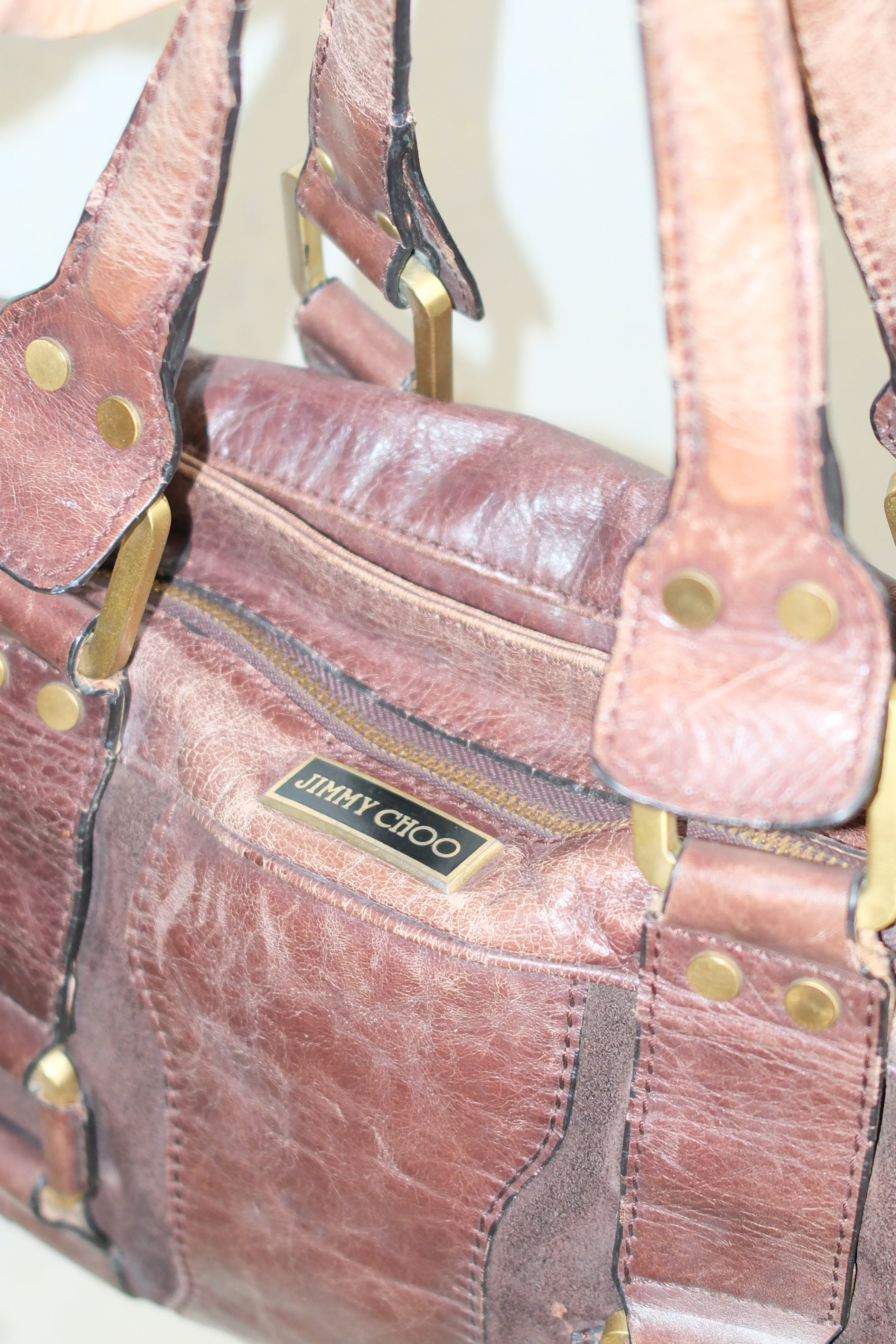 JIMMY CHOO GRUNGY BAG IN DISTRESSED BROWN LEATHER