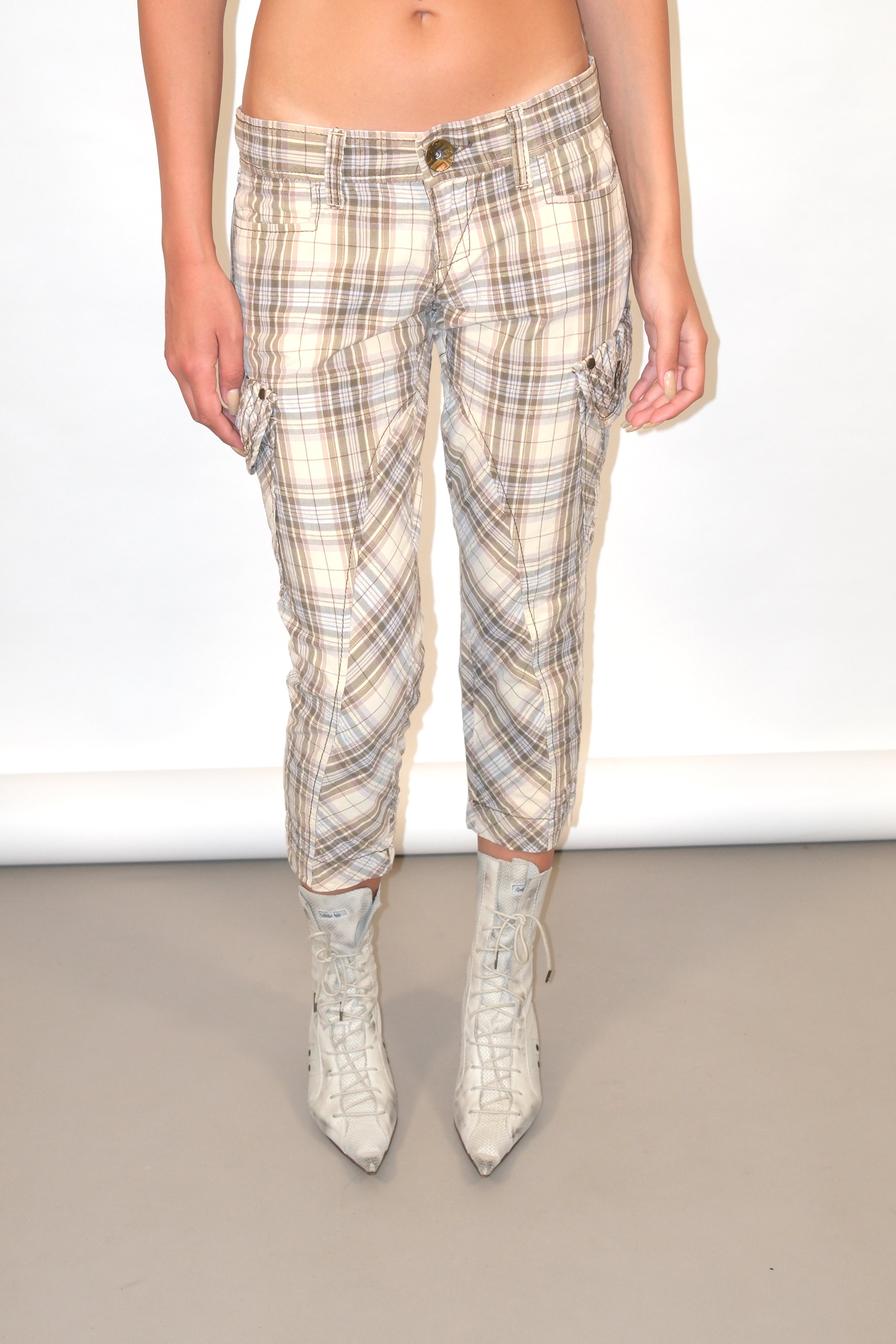 Miss Sixty Low-Rise Plaid Capri Pants With Pockets Size 36