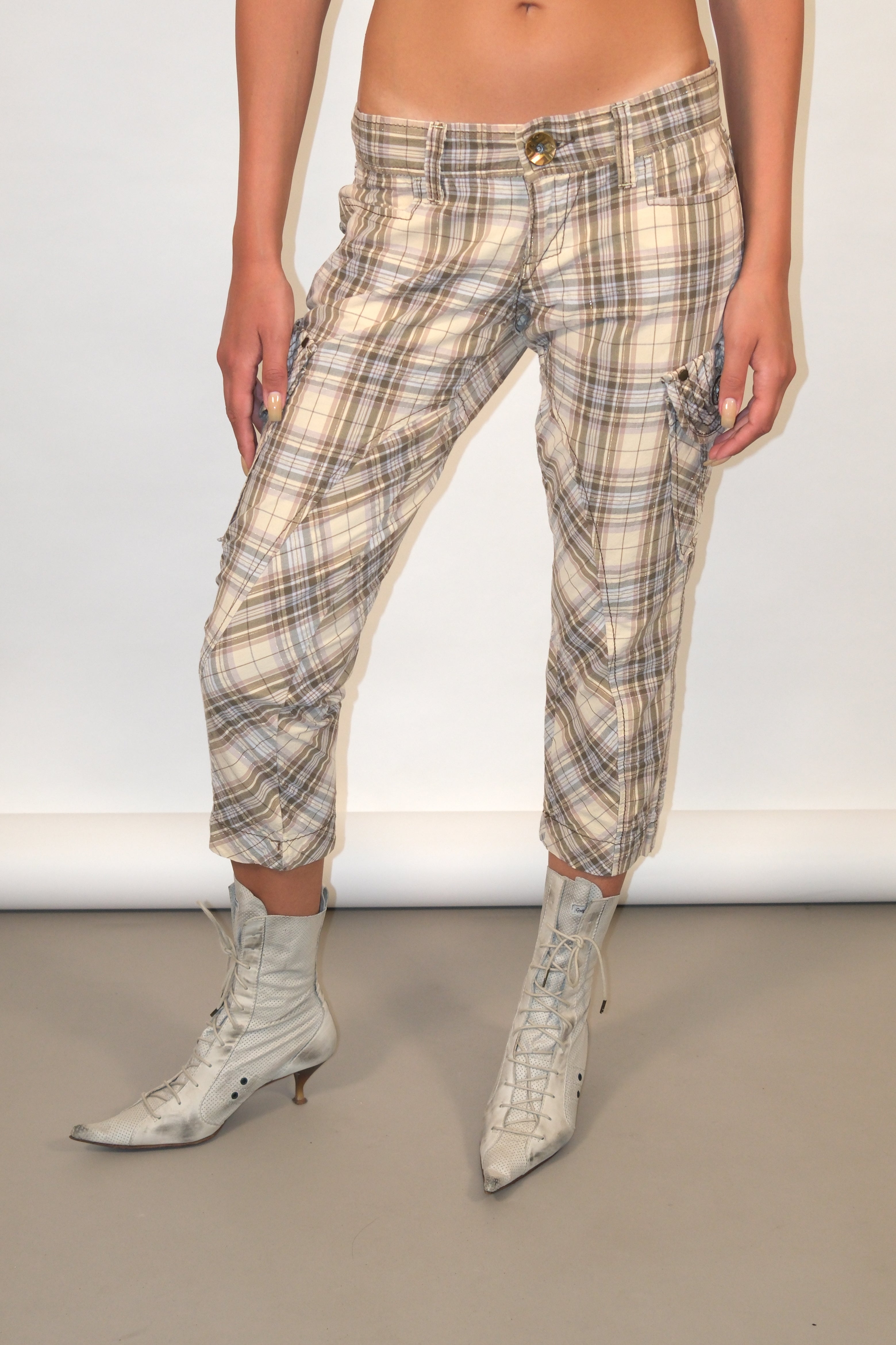 Miss Sixty Low-Rise Plaid Capri Pants With Pockets Size 36