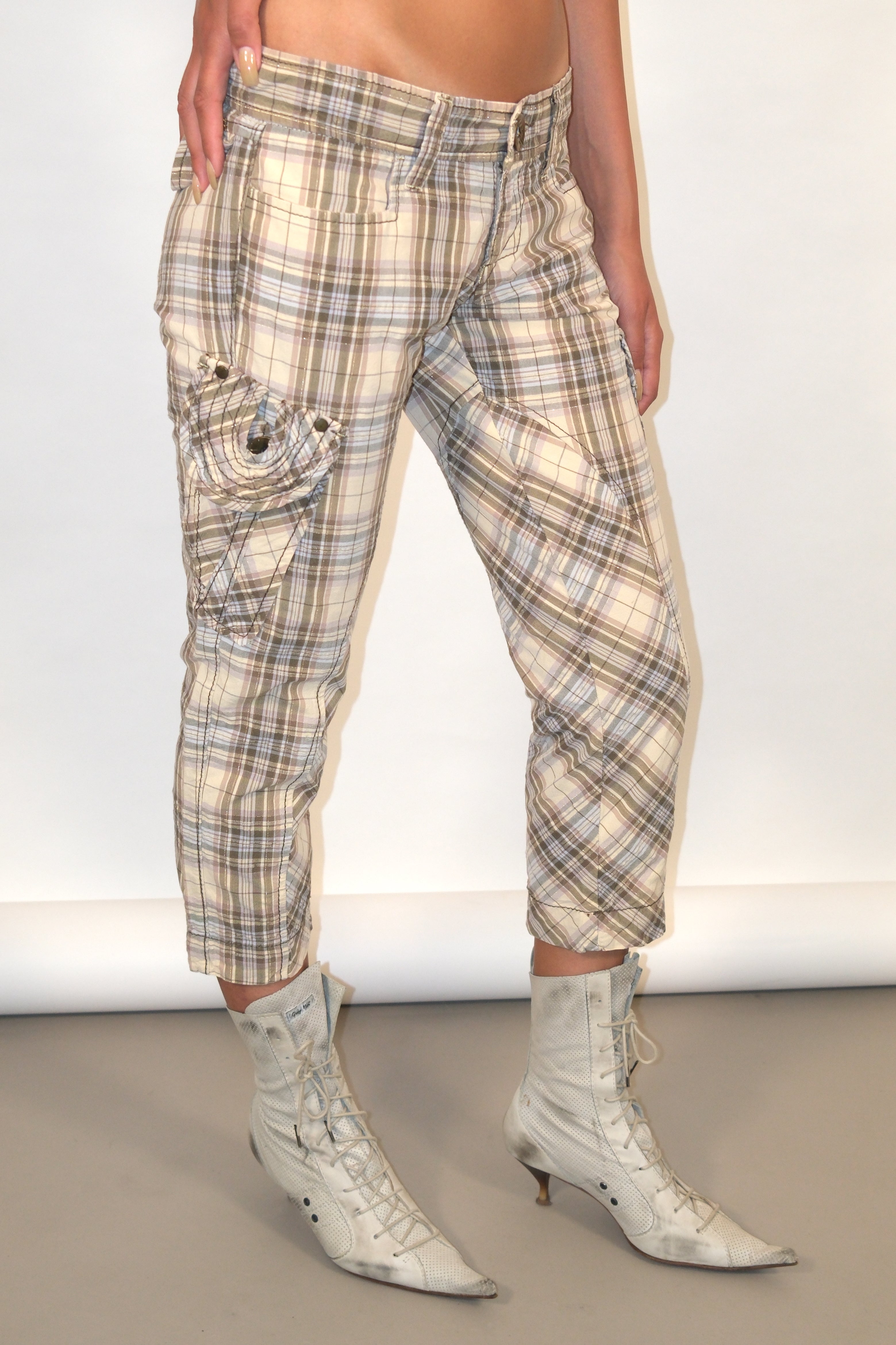 Miss Sixty Low-Rise Plaid Capri Pants With Pockets Size 36