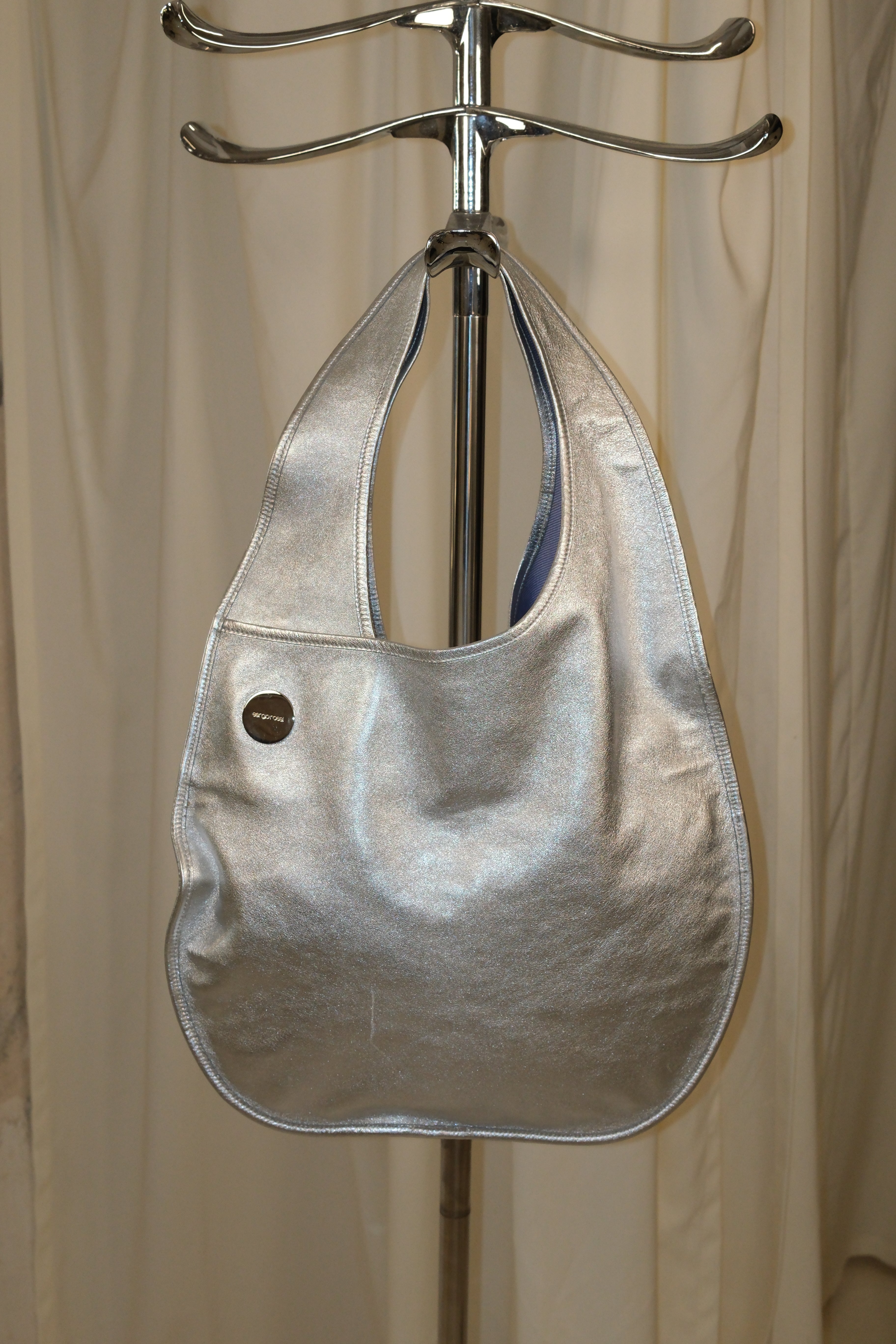 Sergio Rossi Silver Asymmetric Leather Shoulder Bag