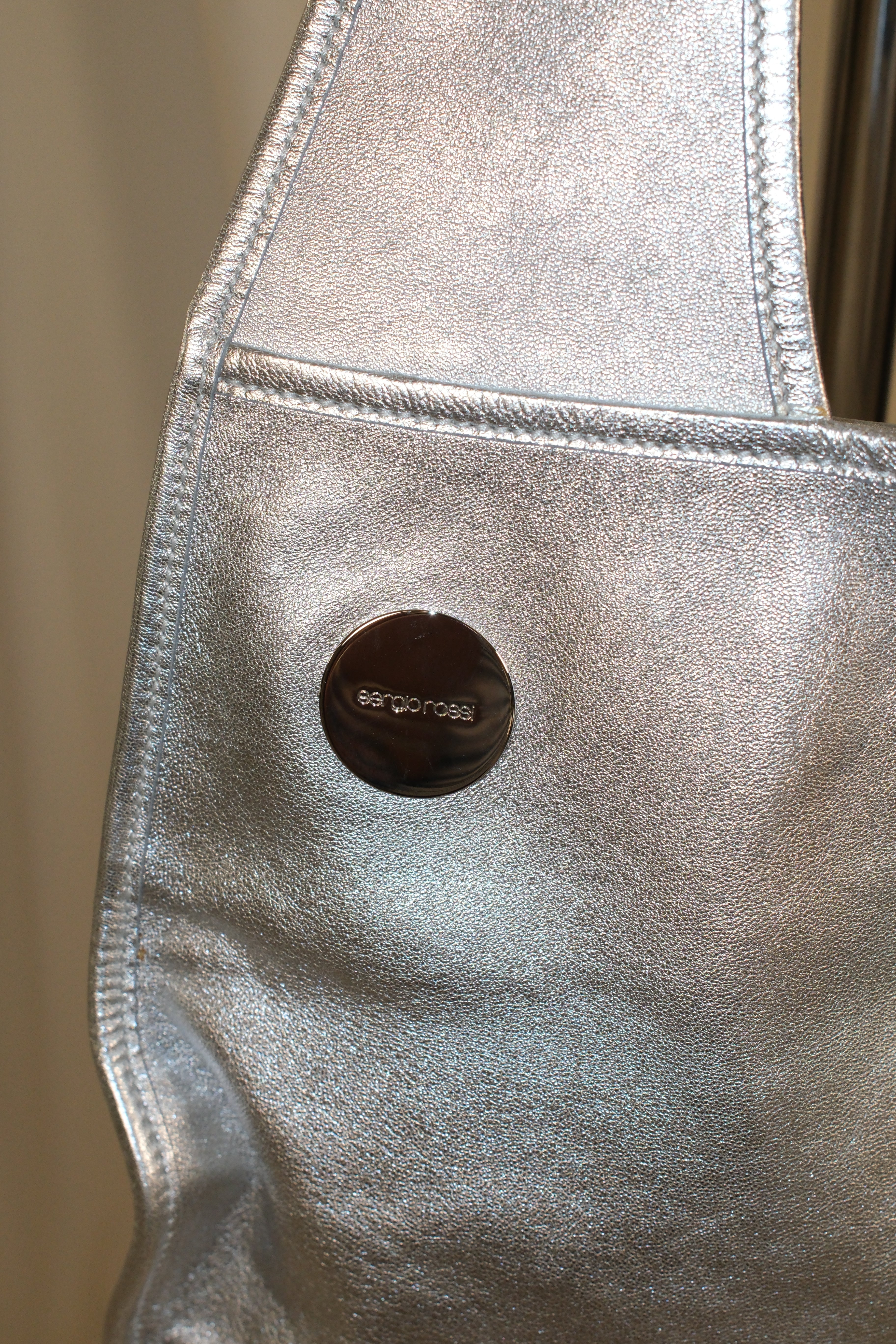Sergio Rossi Silver Asymmetric Leather Shoulder Bag
