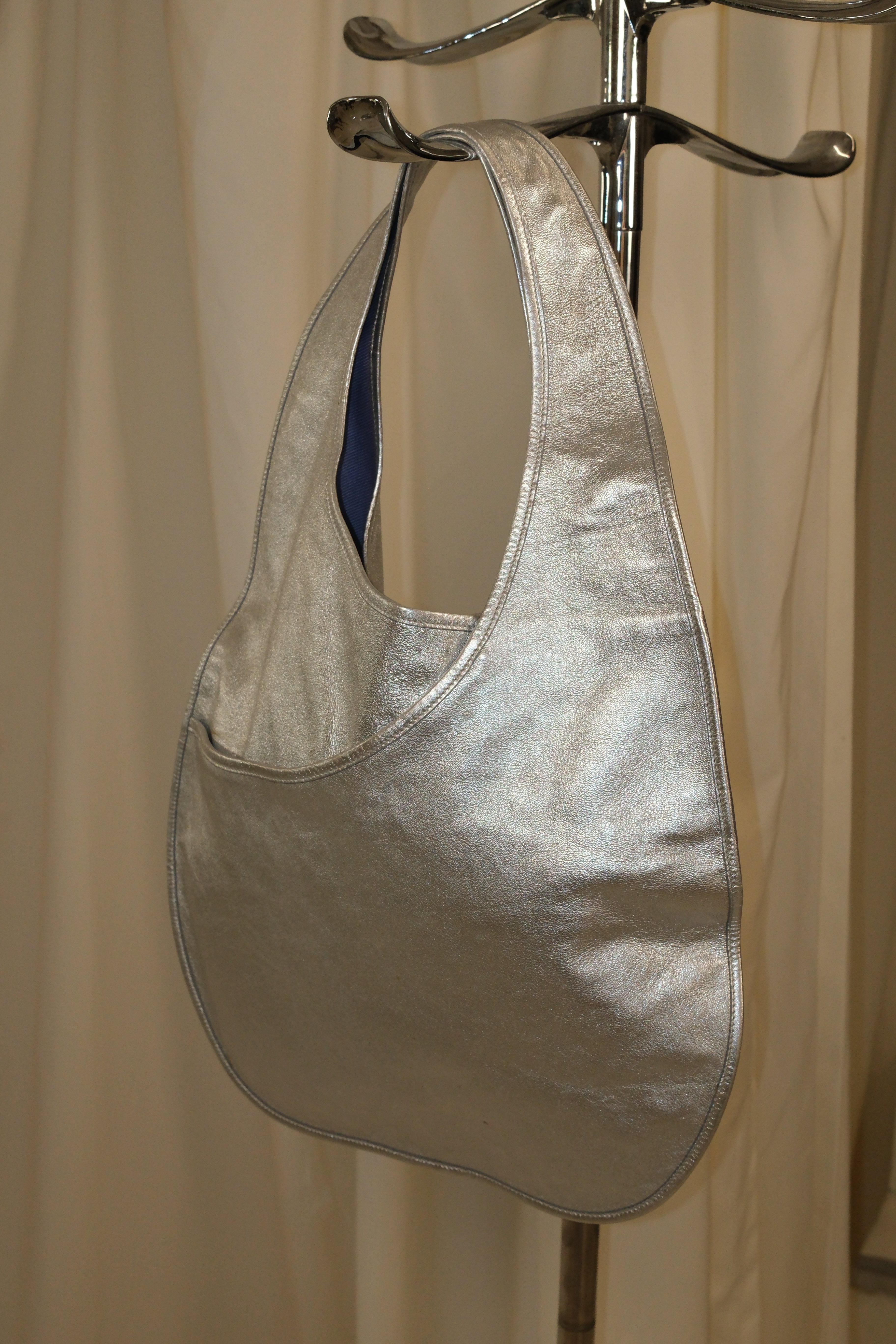 Sergio Rossi Silver Asymmetric Leather Shoulder Bag
