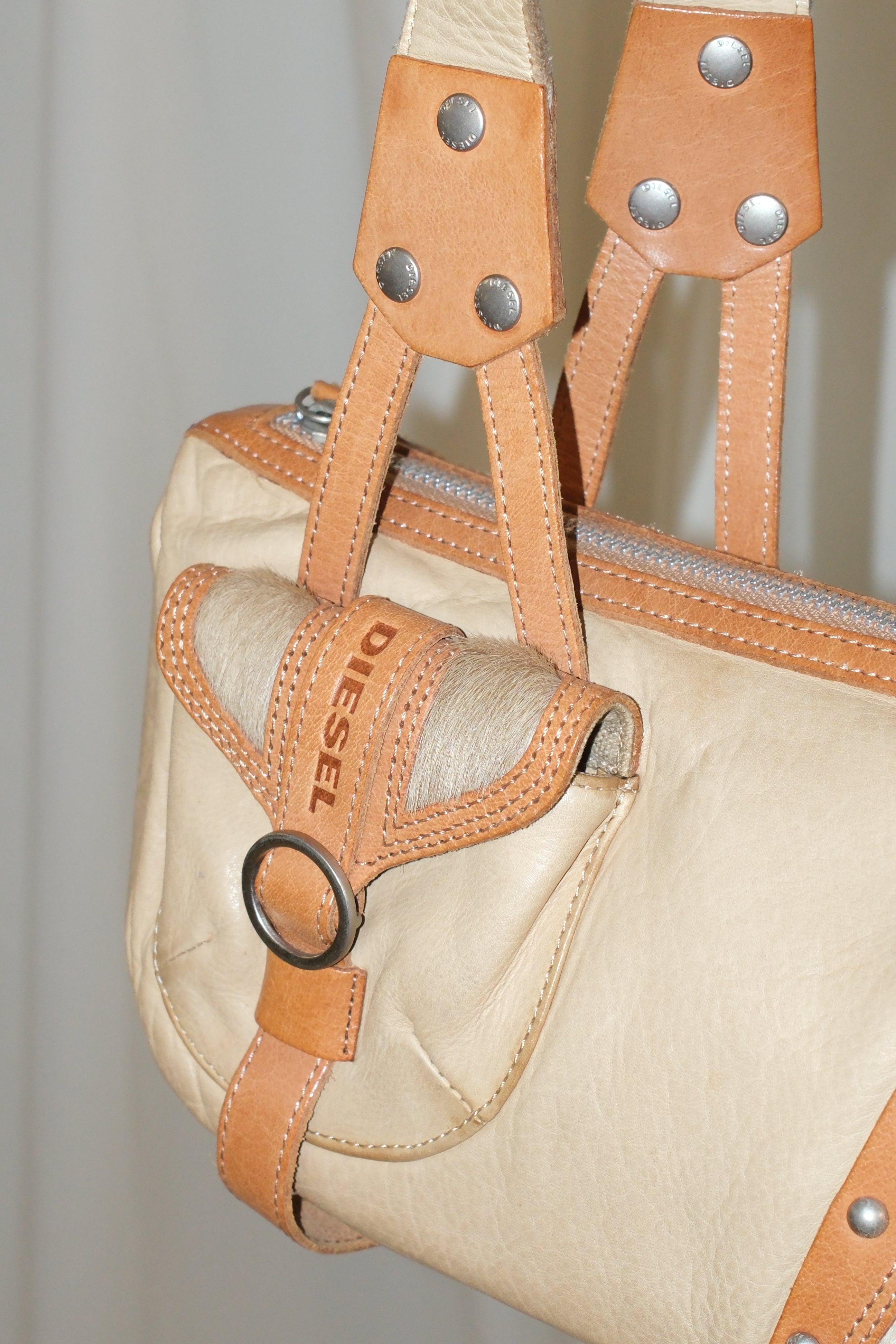 Rare early 2005 Diesel Leather And Fur Militants Shoulder Bag
