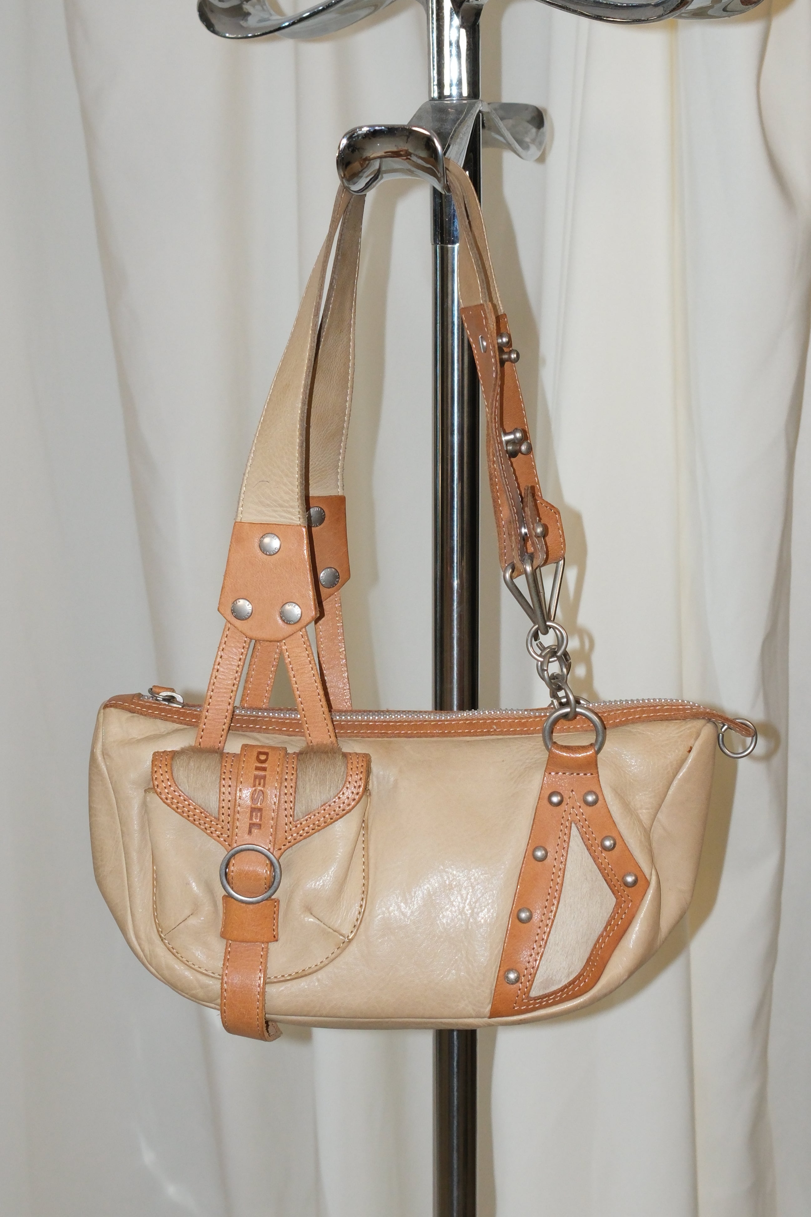 Rare early 2005 Diesel Leather And Fur Militants Shoulder Bag