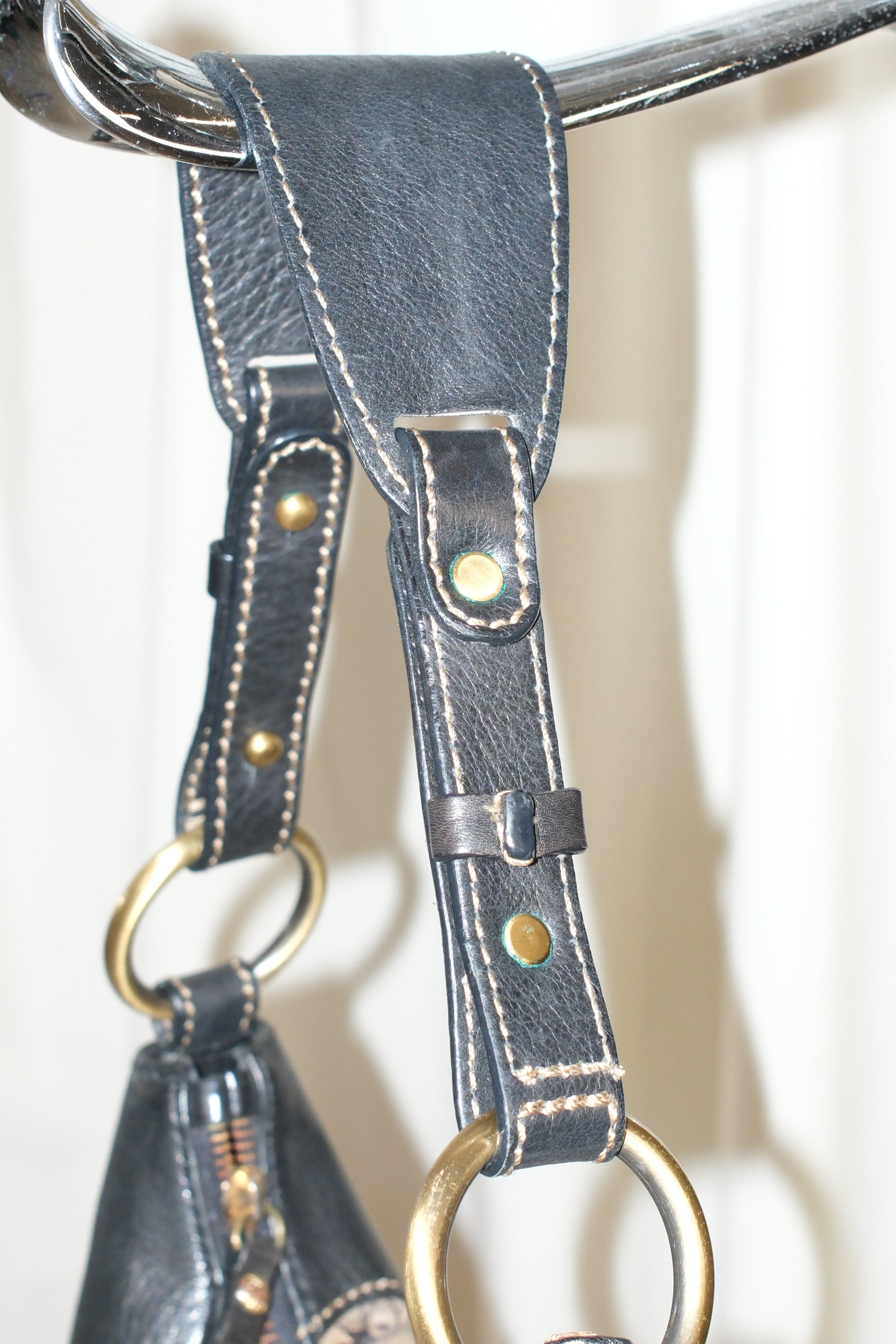 Coccinelle Canvas and Leather Shoulder Bag with Monogram and Gold Hardware