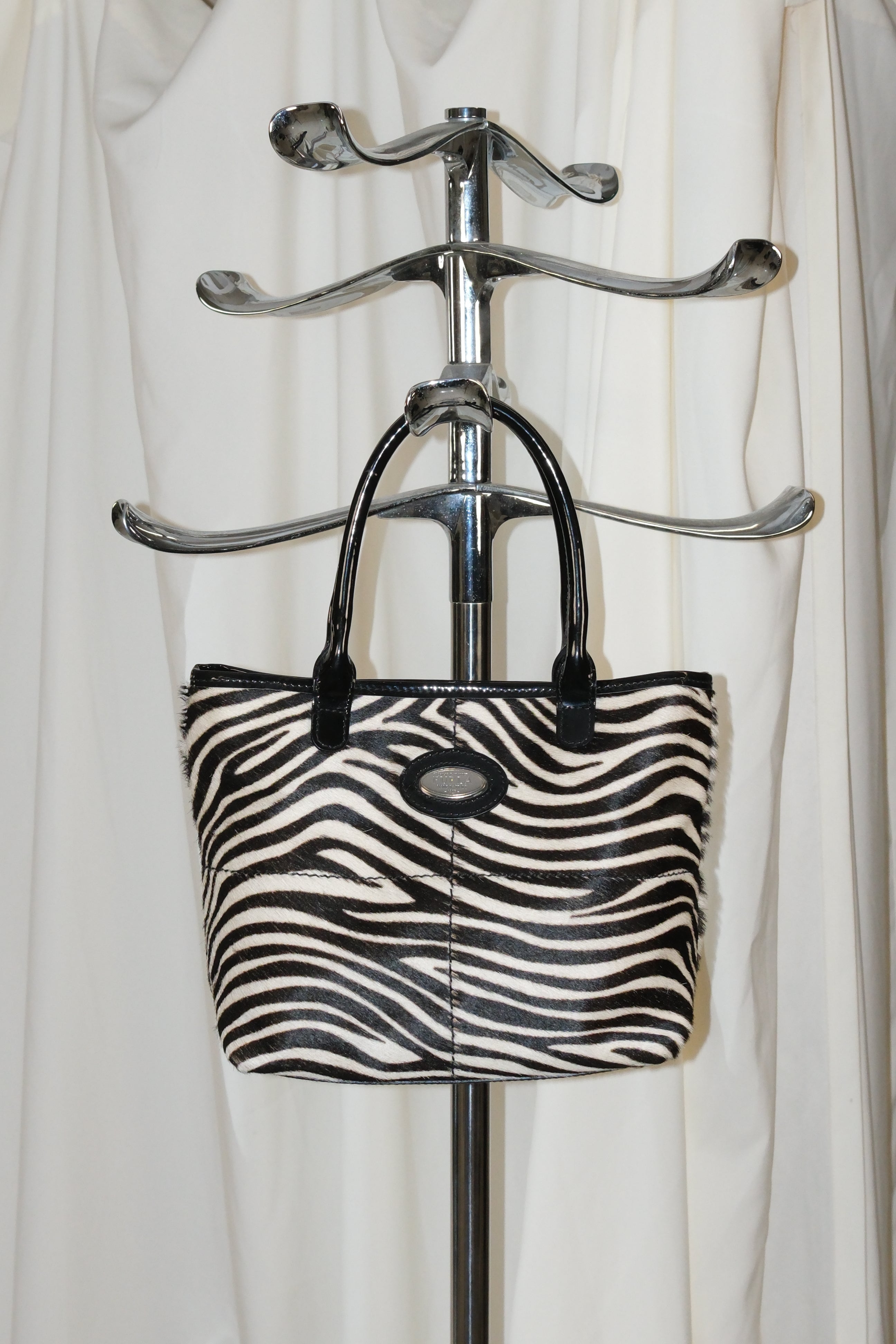 Furla Small Patent Leather Tote Bag with Pony Hair Zebra Print