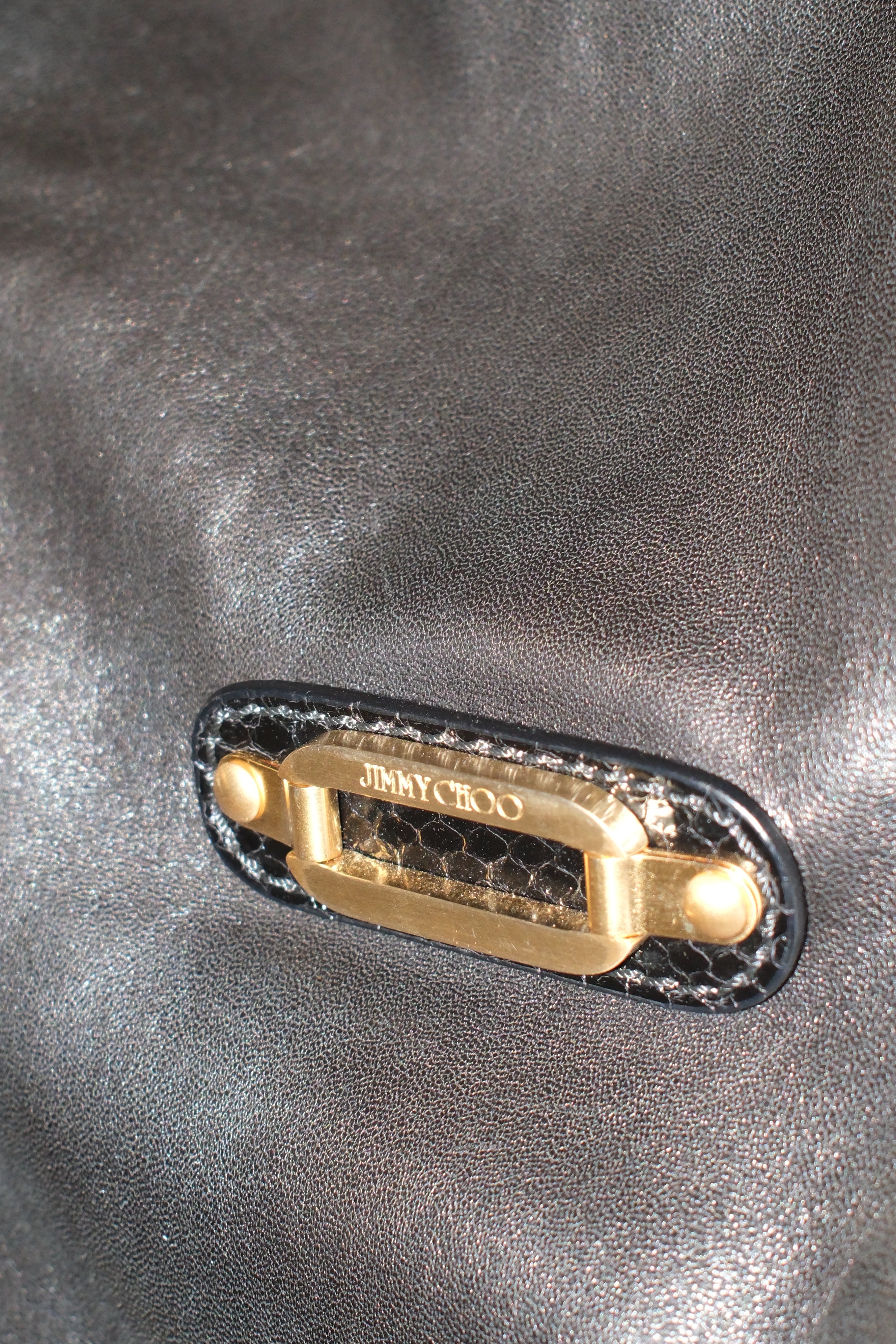 Jimmy Choo Black Leather Shoulder Bag with Textured Details and Gold Hardware
