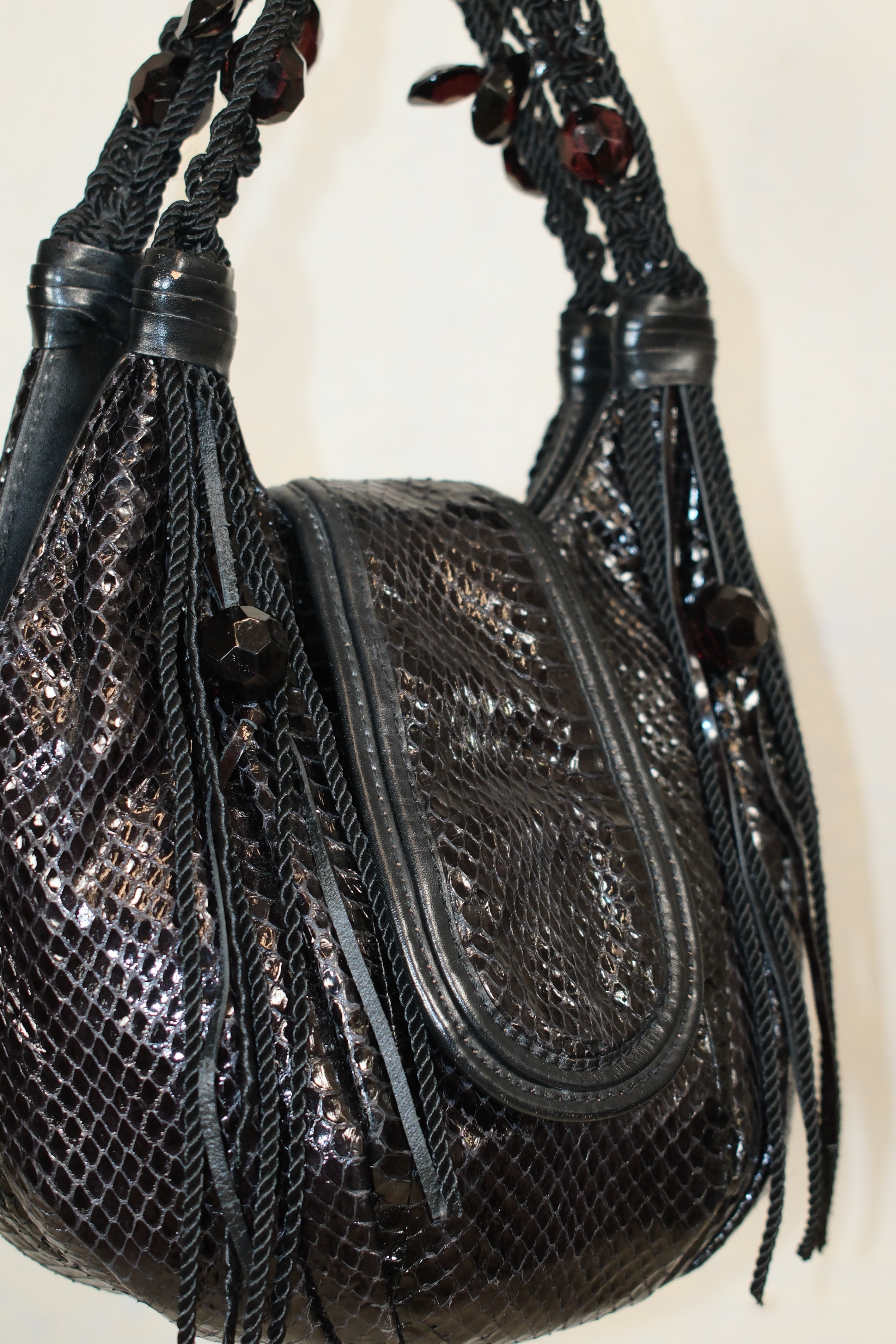 FRANCESCO BIASIA BEADED LEATHER EVENING BAG