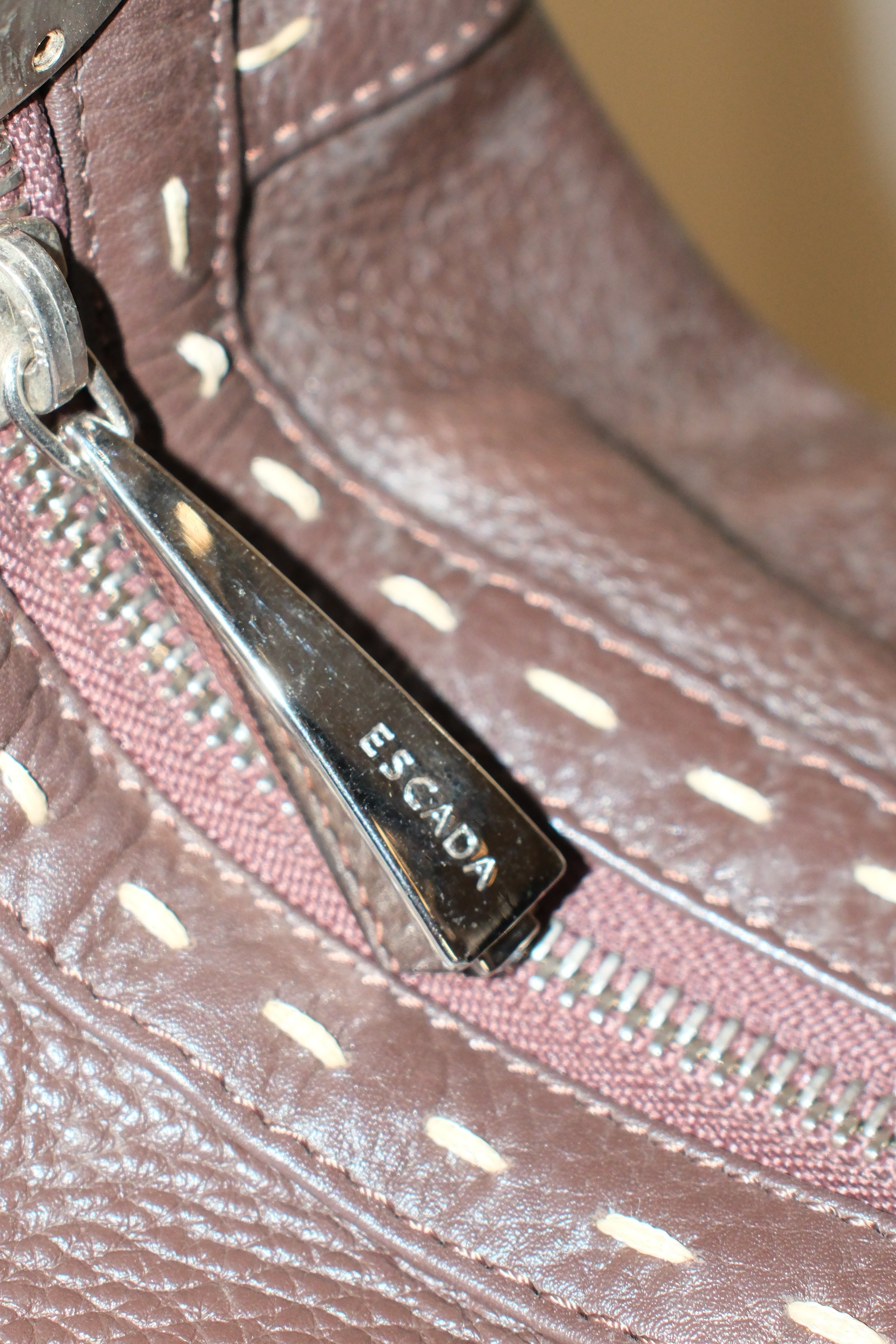 Escada Chocolate Brown Leather Crossbody Bag with Silver Brand Logo Hardware