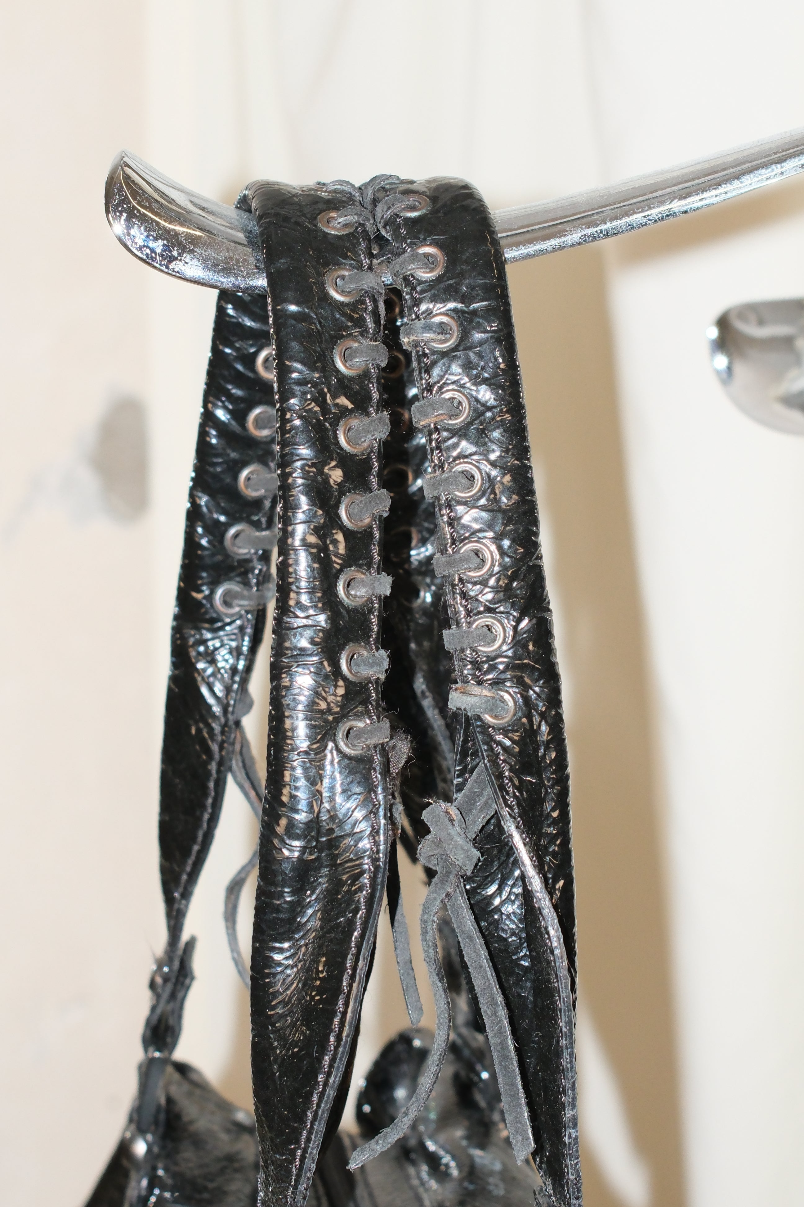 Francesco Biasia Large Patent Leather Shoulder Bag with Falling Fringe Straps
