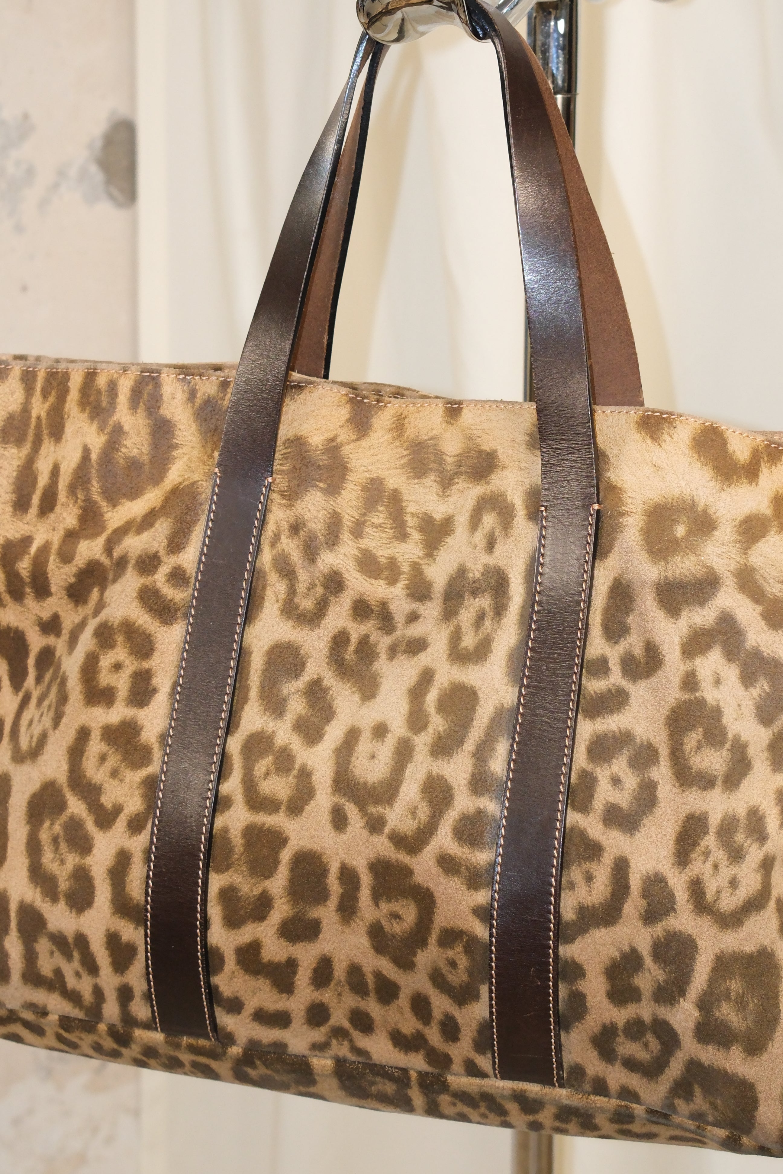Roberto Cavalli Large Leather Leopard Print Tote Bag with Panther Strap Detail