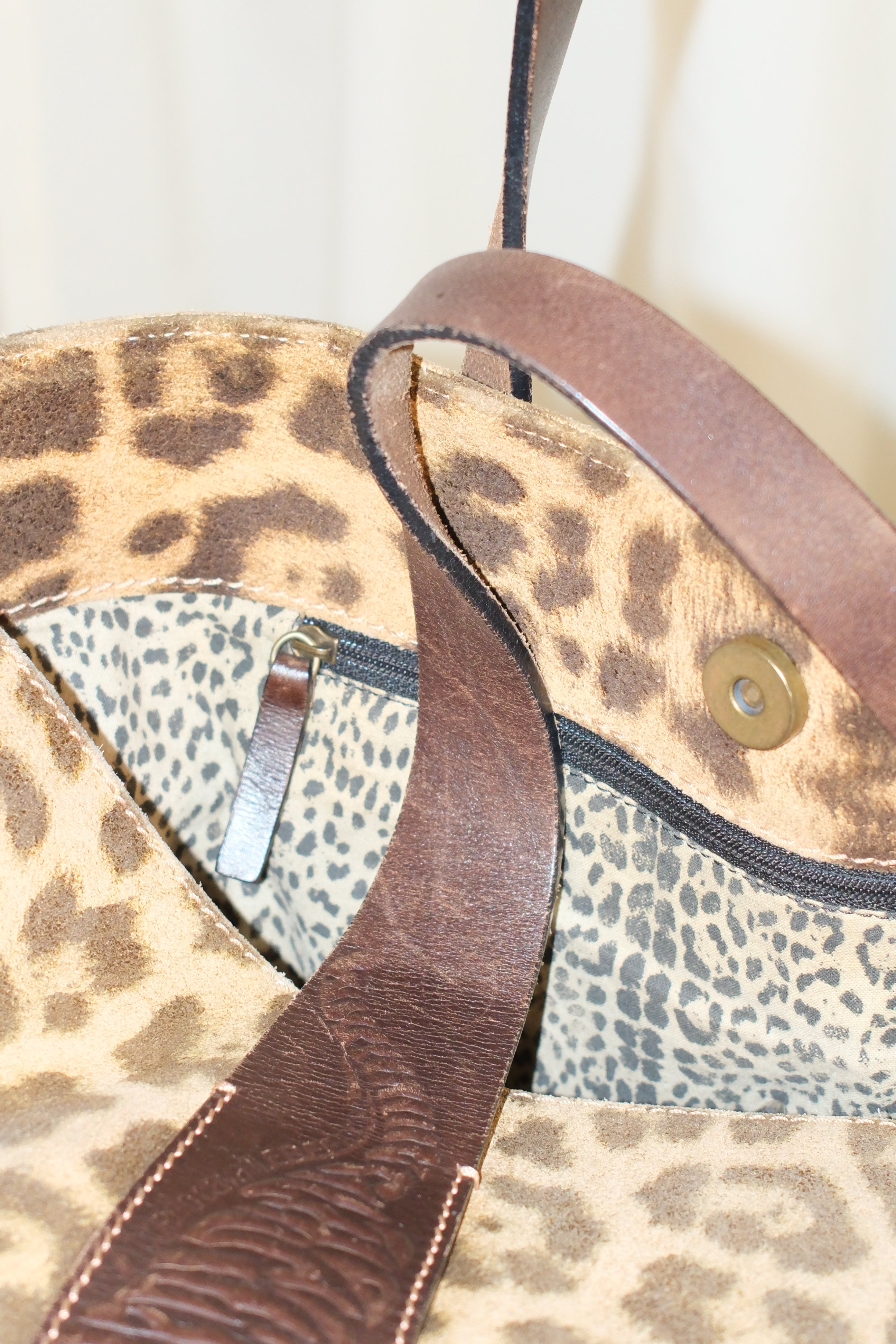 Roberto Cavalli Large Leather Leopard Print Tote Bag with Panther Strap Detail