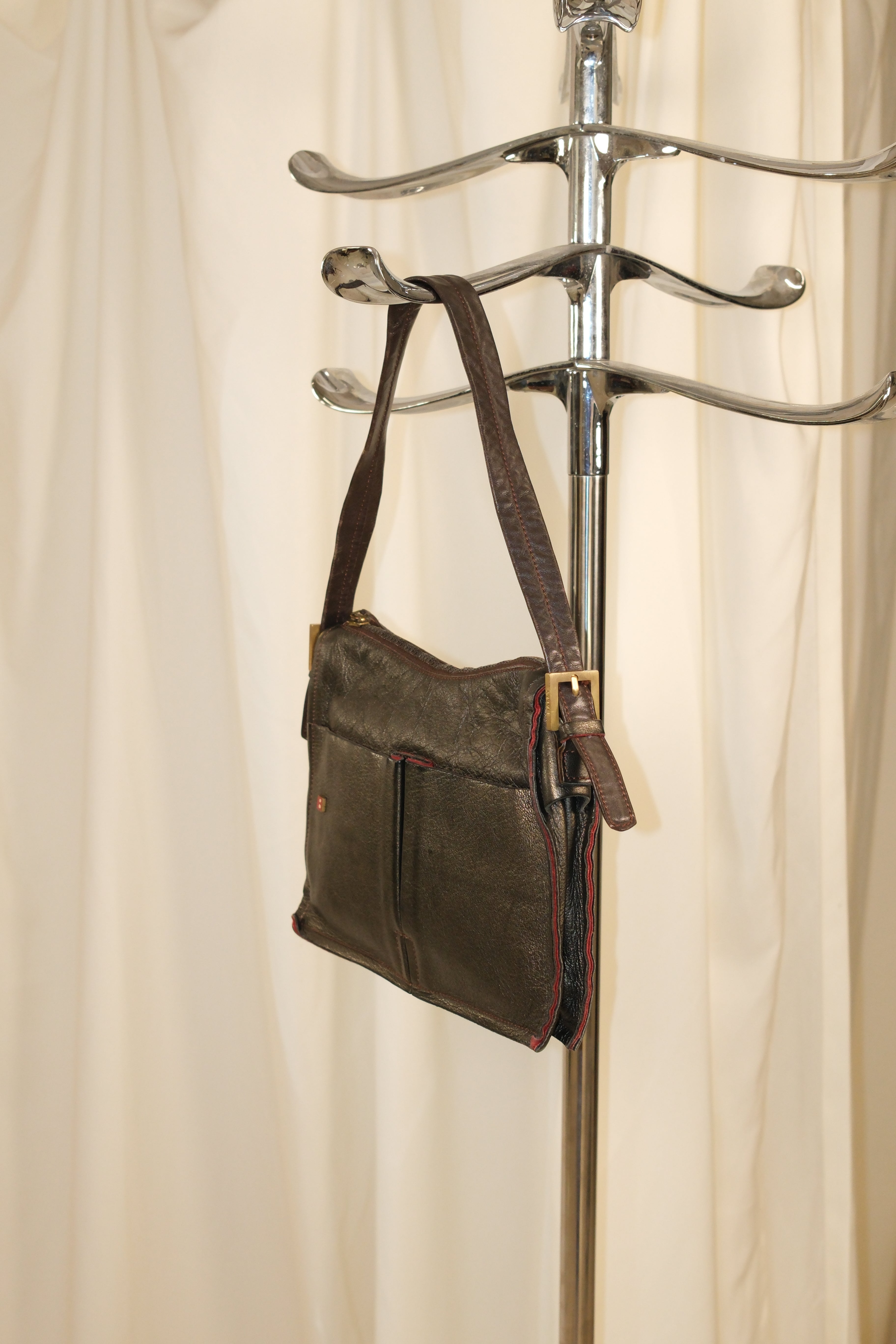 Bally Green And Grey Metallic Boxy Leather Bag