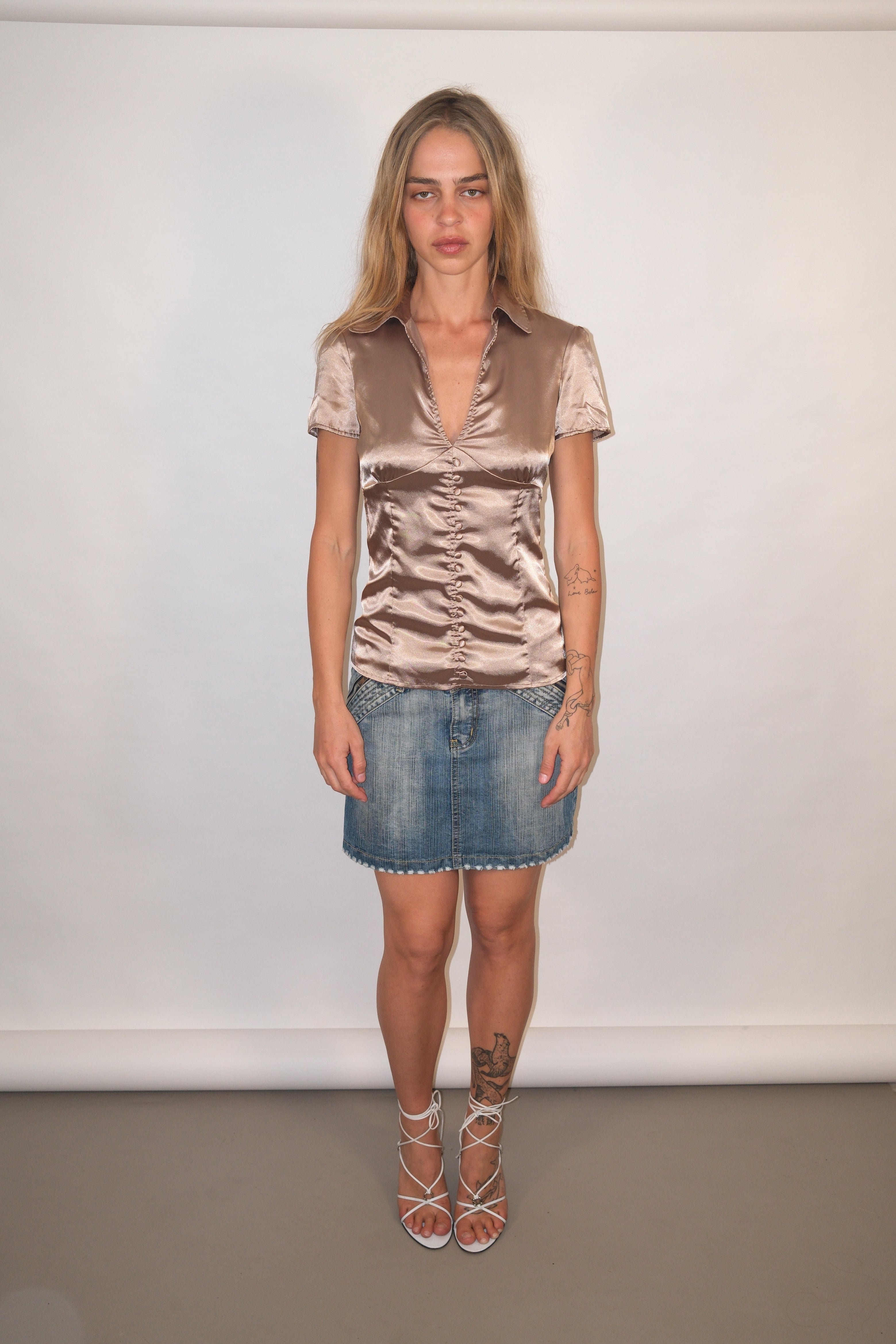 Denim Midi Skirt With Side Zippers Size 38