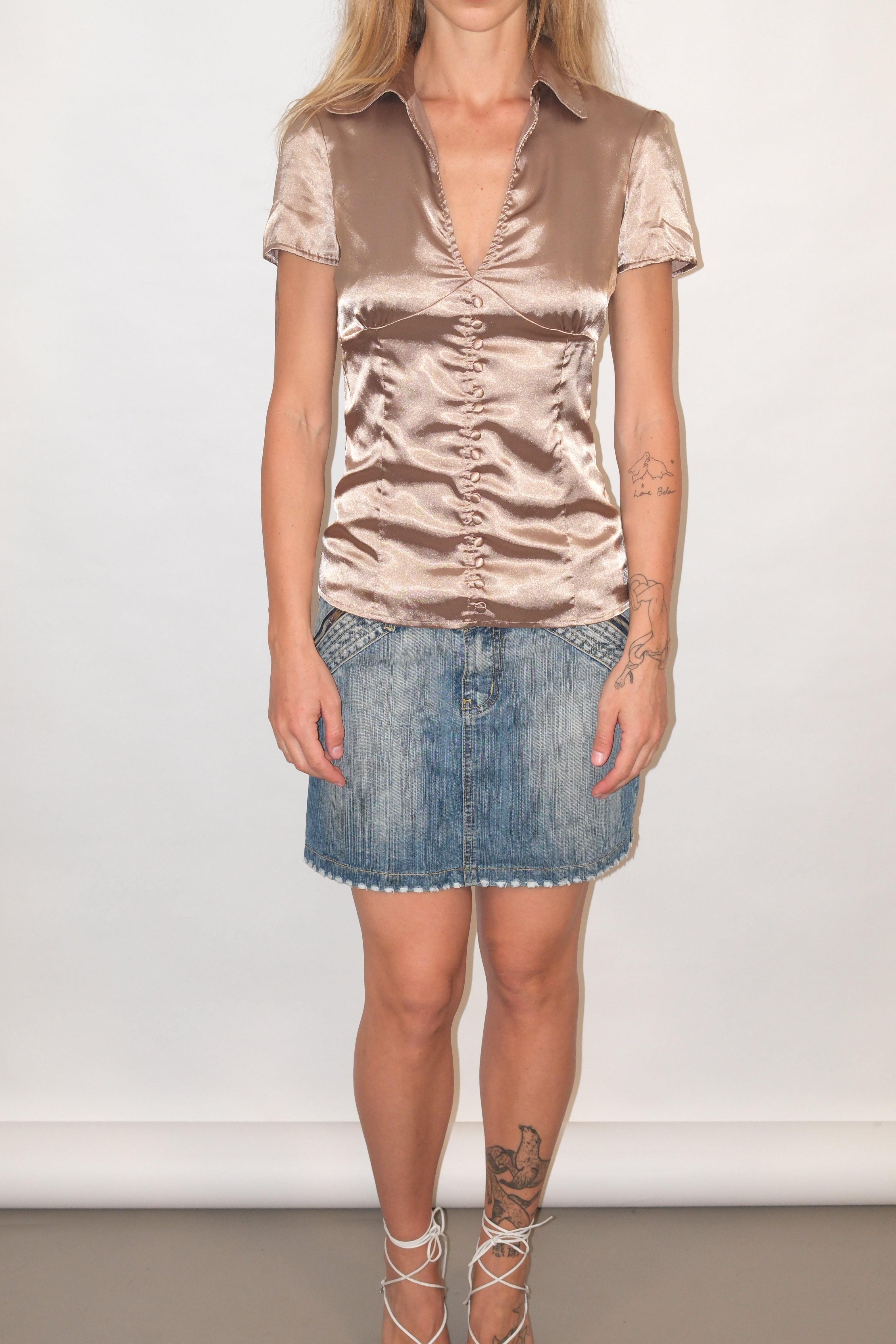 Champagne Short-Sleeve Button-Up Shirt