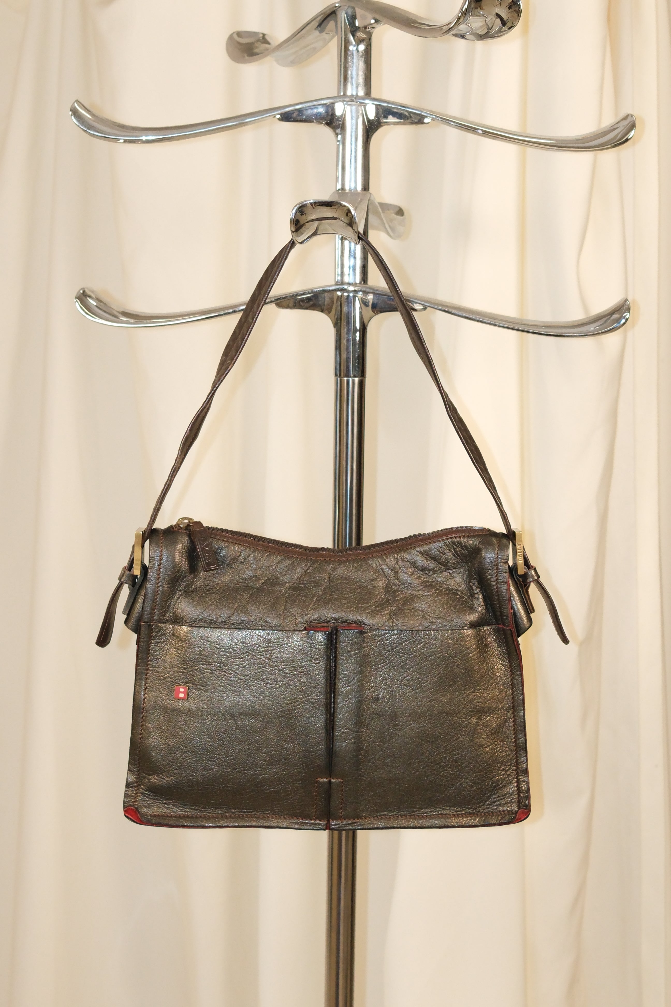 Bally Green And Grey Metallic Boxy Leather Bag