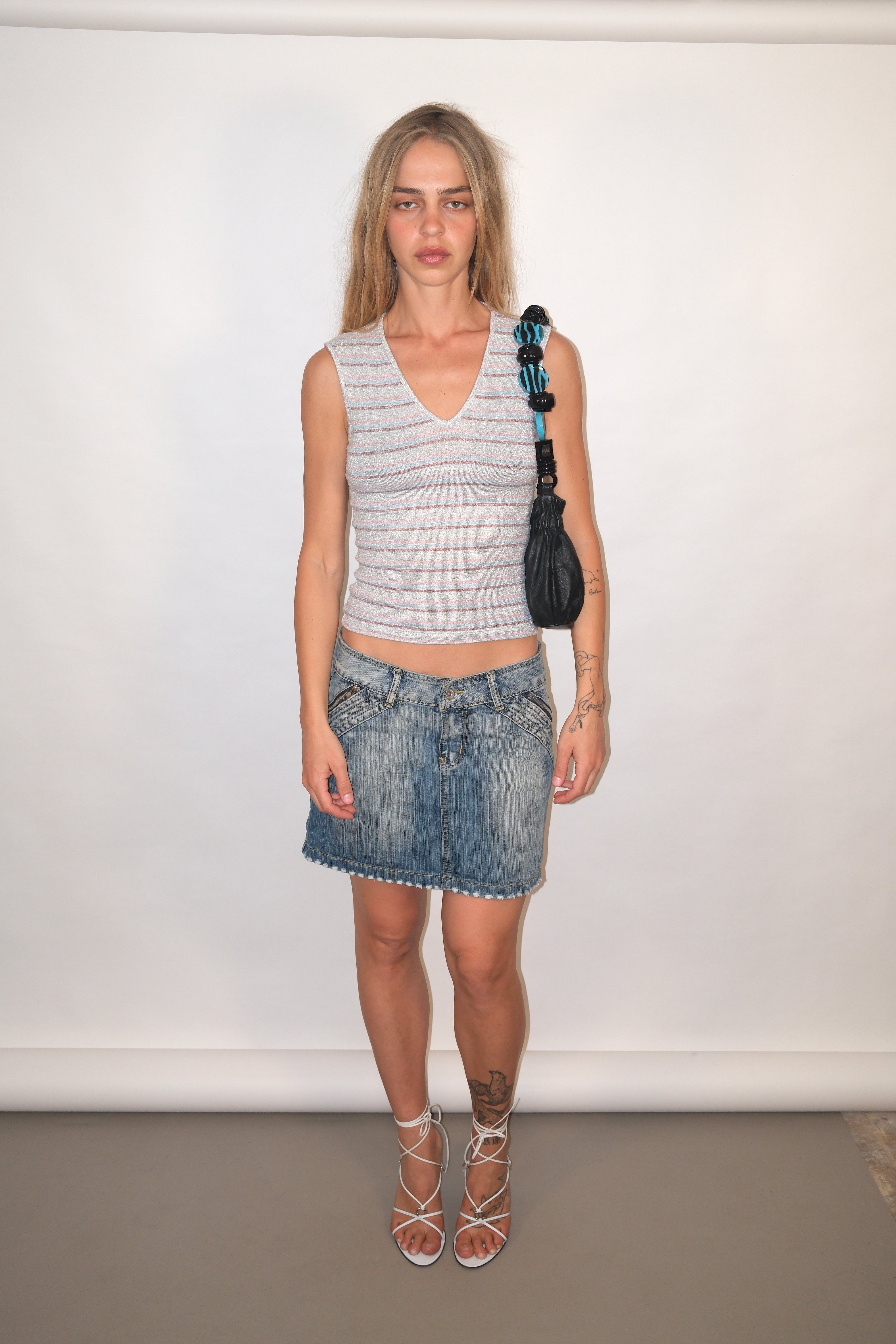 FERRE Striped Sparkly Tank Top