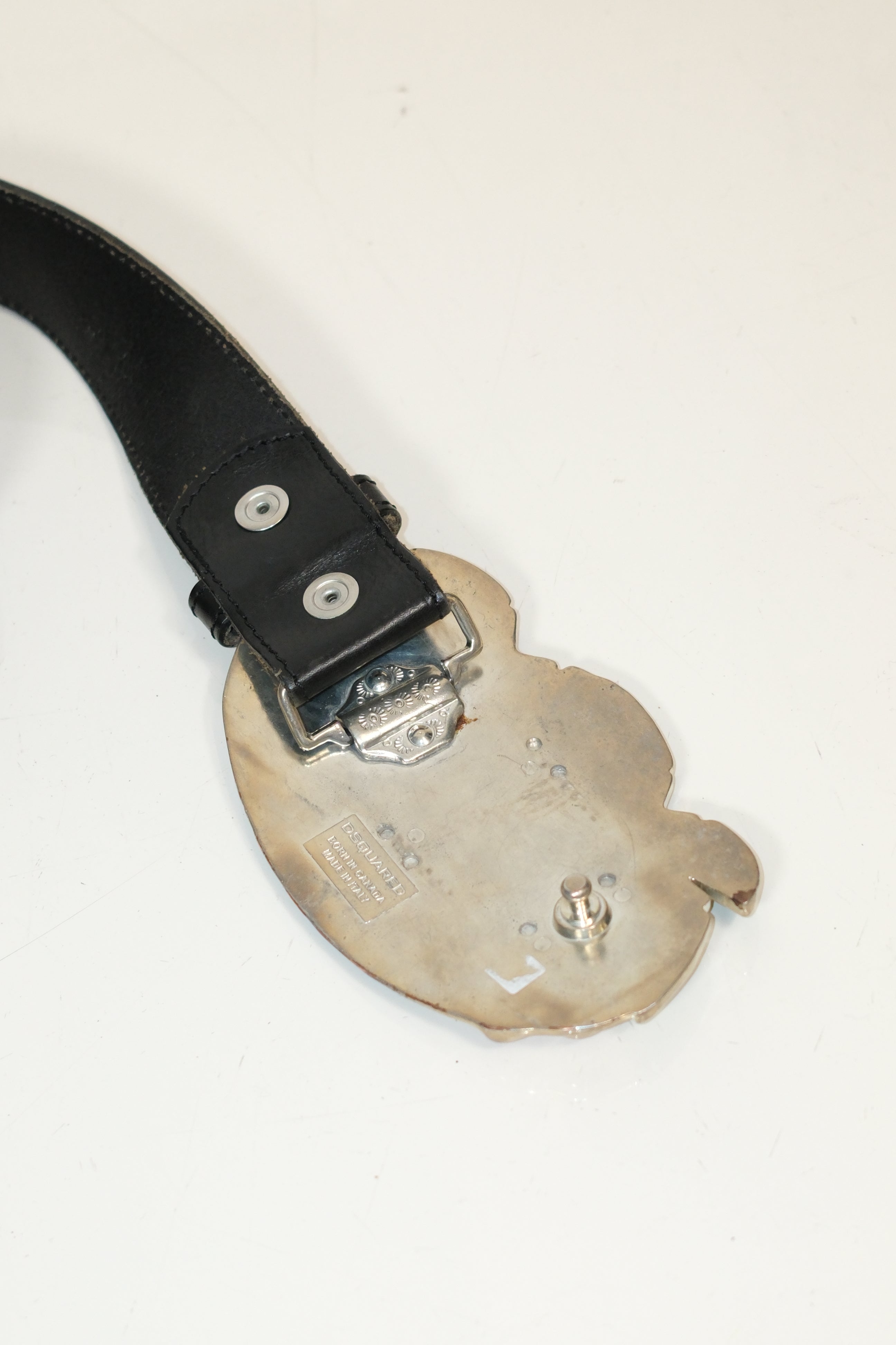 DSQUARED2 LEATHER BELT WITH OVERSIZED BUCKLE & COCONUT PALM DETAILS