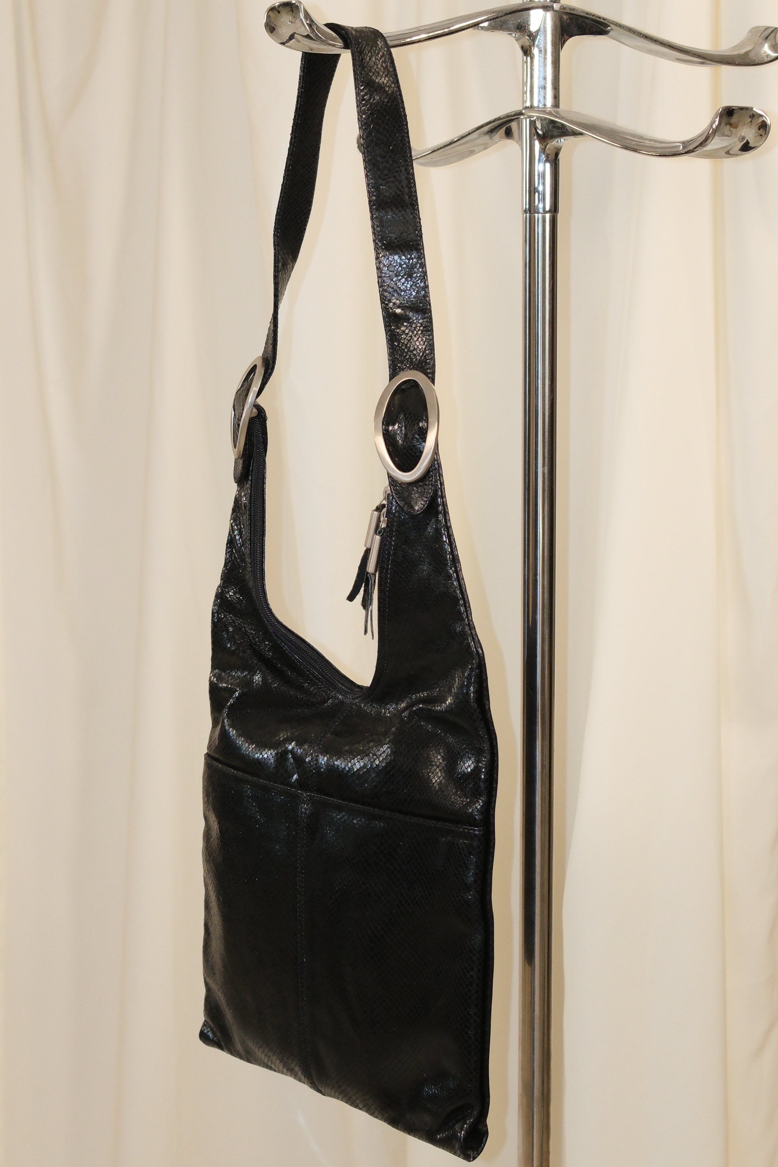 Francesco Biasia black crossbody bag in polished snake textures