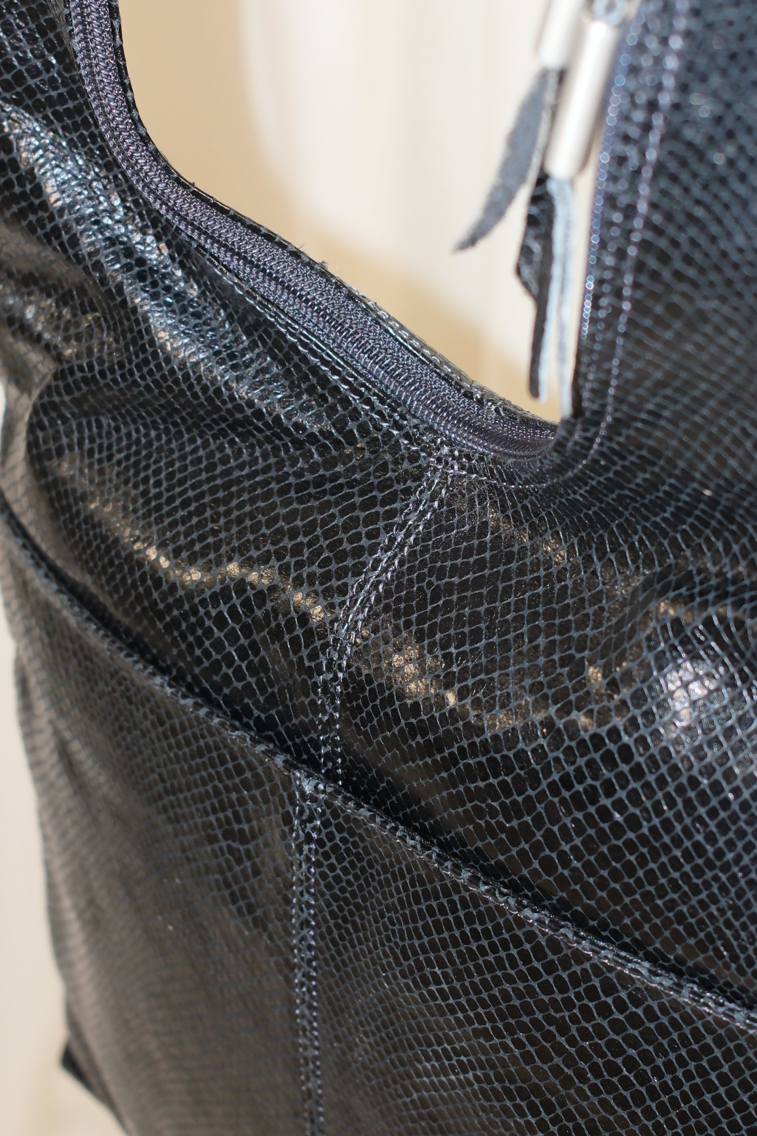 Francesco Biasia black crossbody bag in polished snake textures