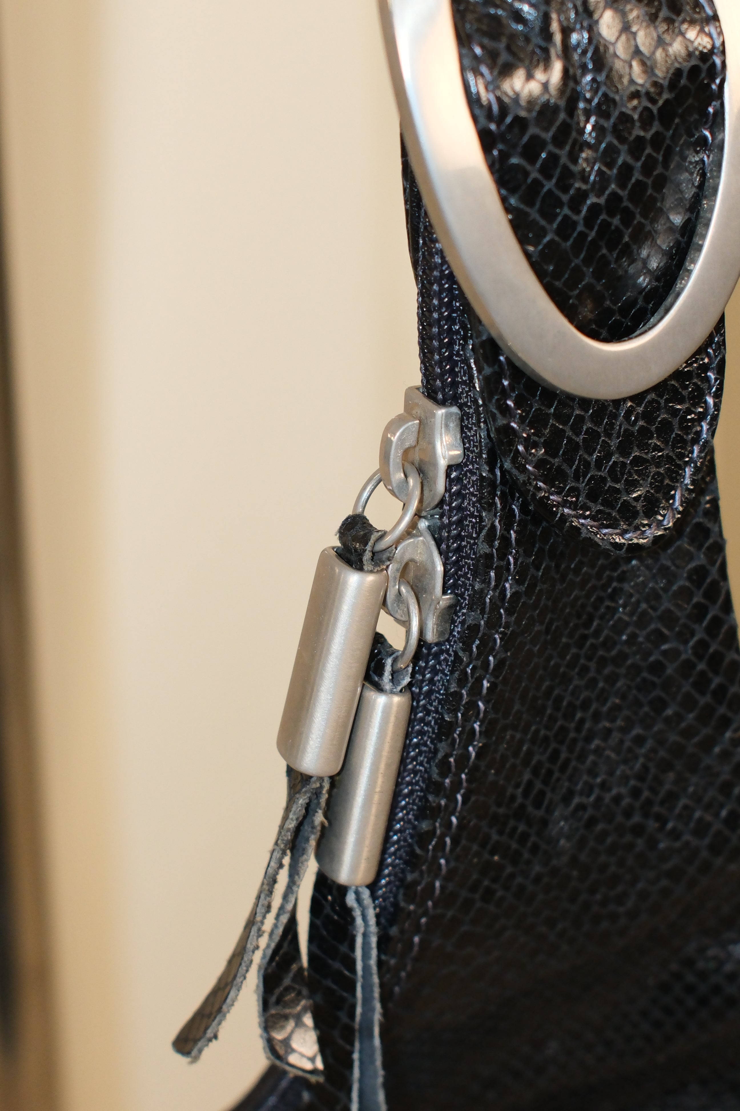 Francesco Biasia black crossbody bag in polished snake textures