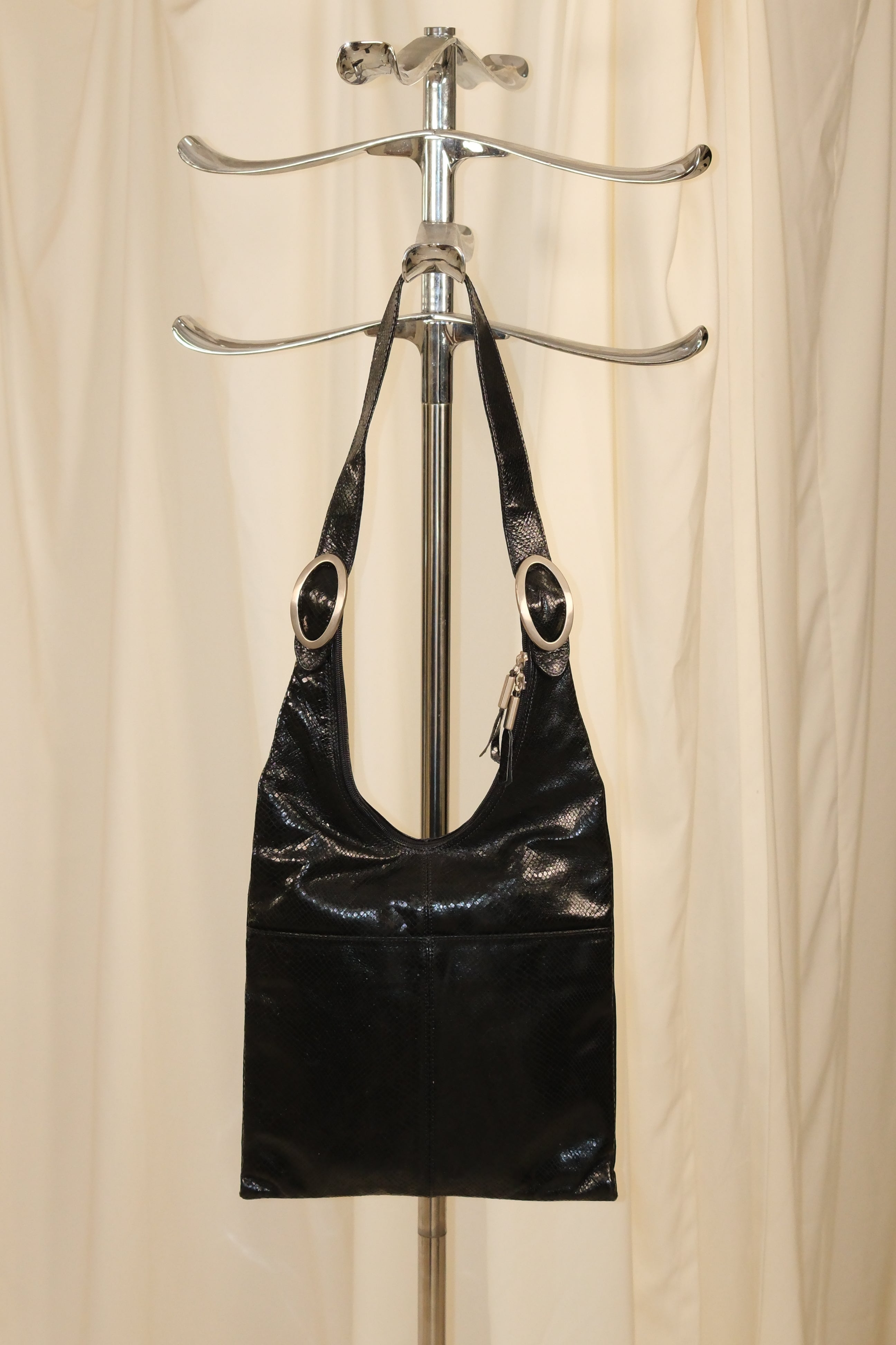 Francesco Biasia black crossbody bag in polished snake textures