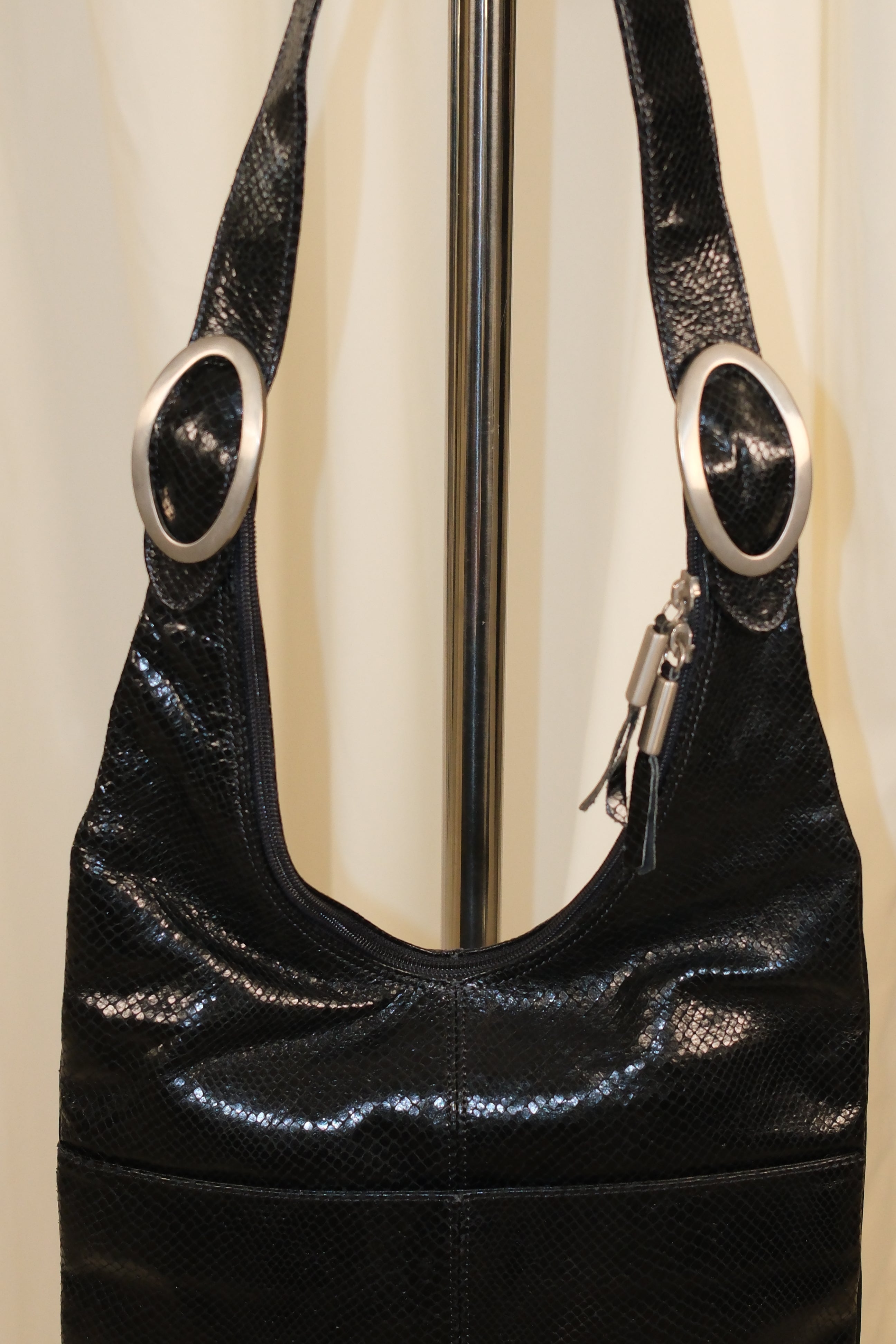 Francesco Biasia black crossbody bag in polished snake textures