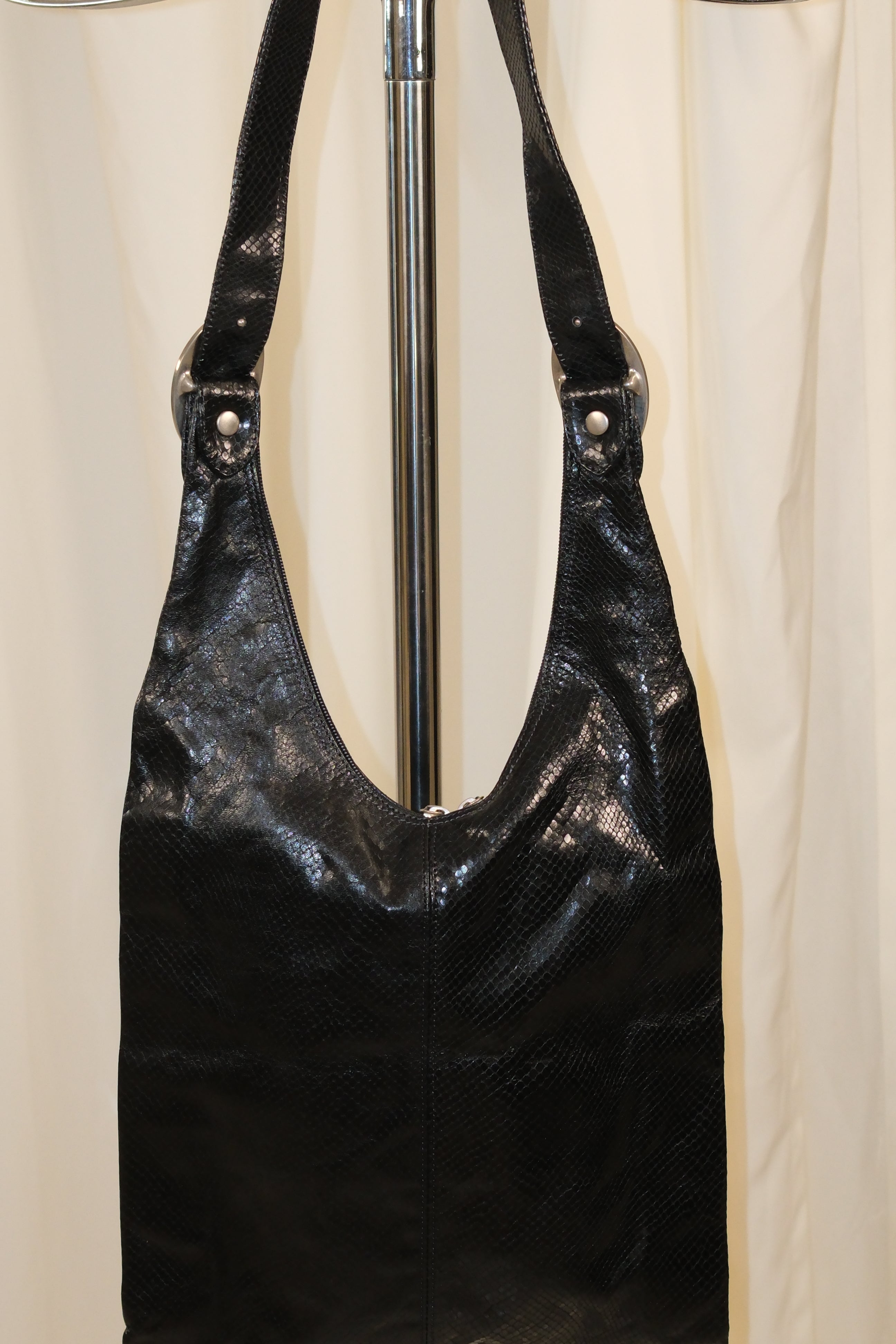 Francesco Biasia black crossbody bag in polished snake textures