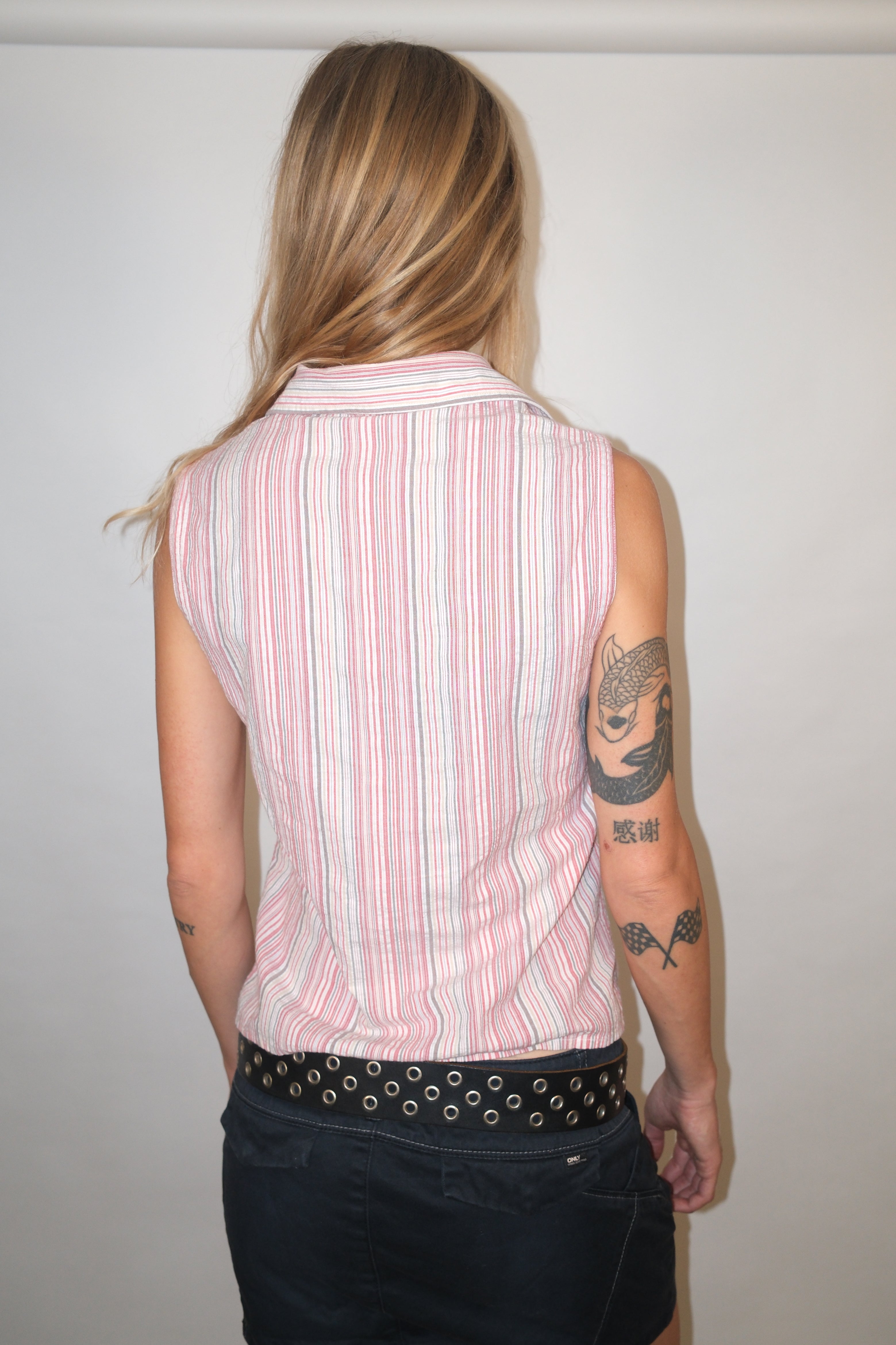 Pastel Striped Button-Up Tank Top