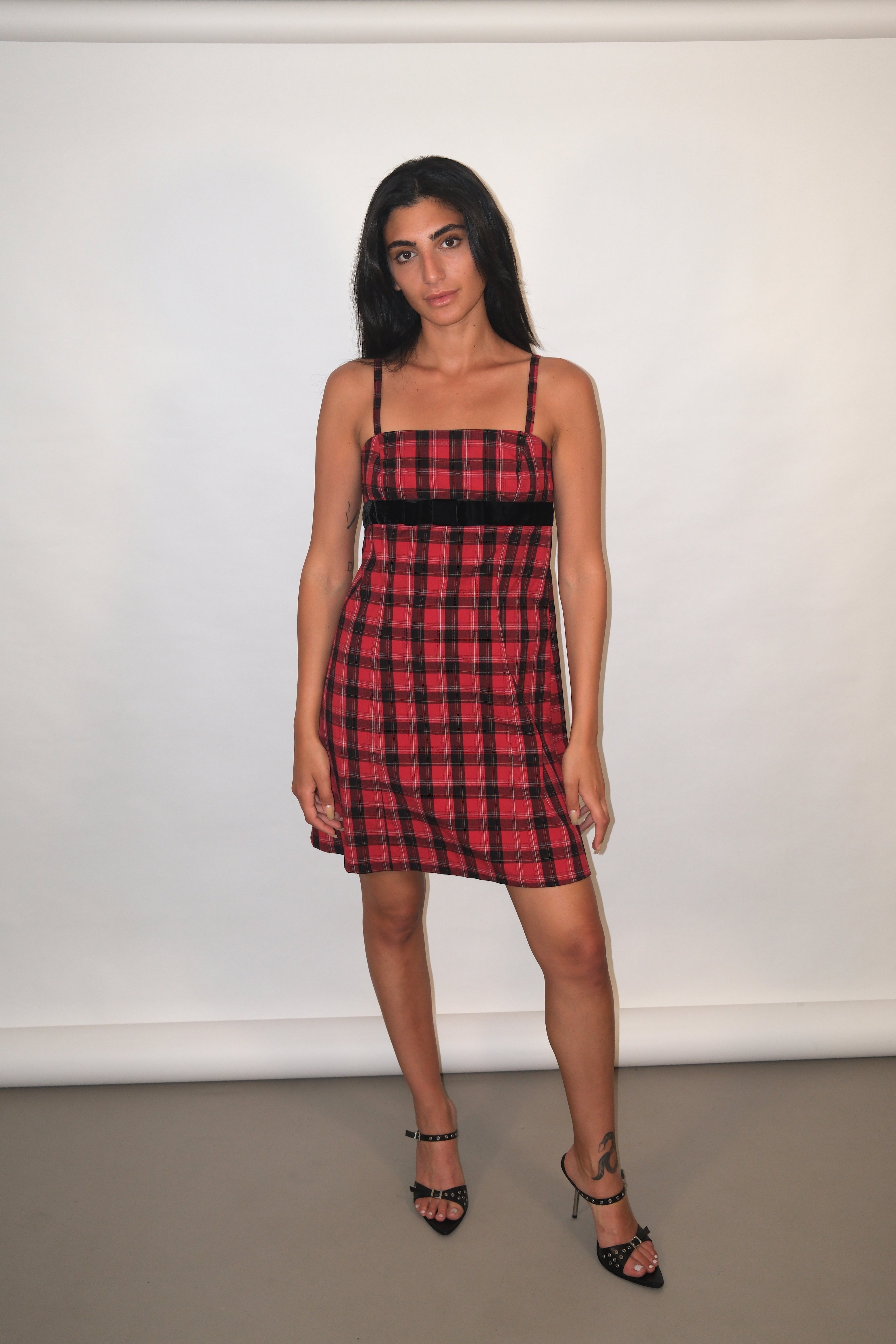 Plaid Mini Dress With Front Bow