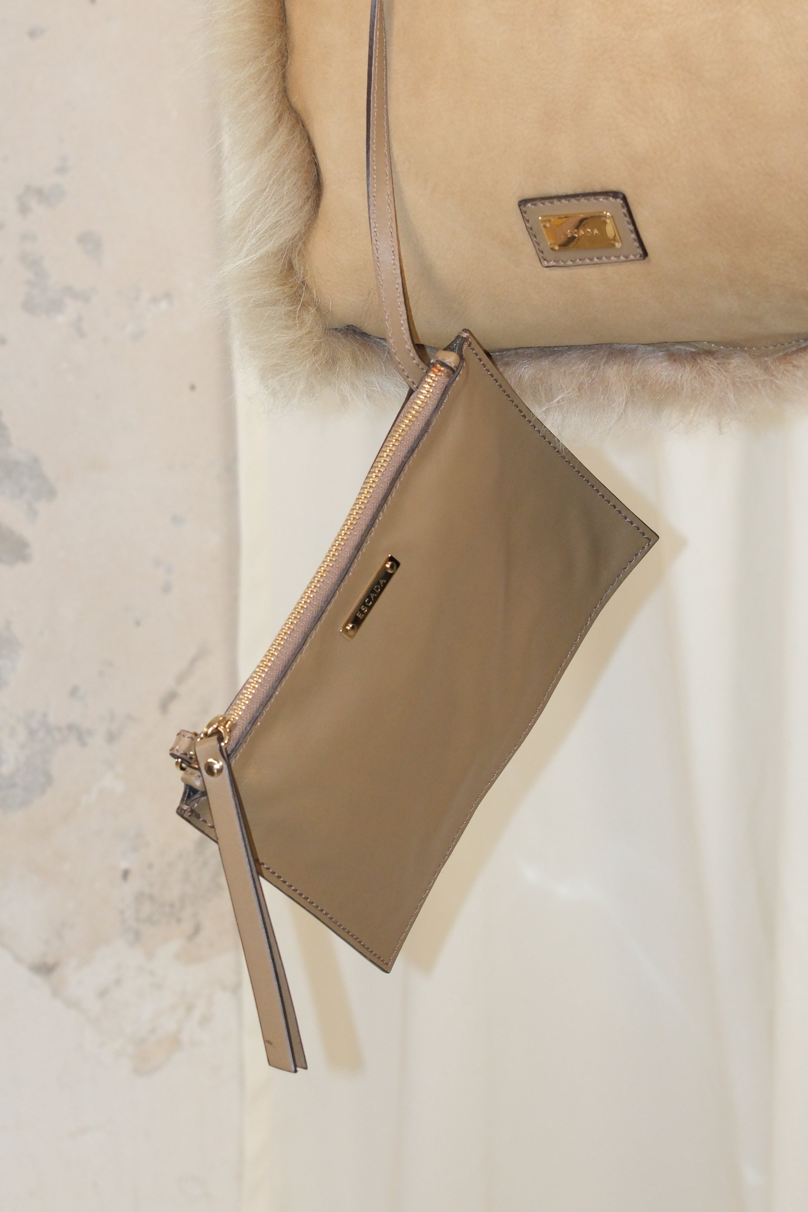 ESCADA SHEARLING FUR LEATHER BAG (COMES WITH CLUTCH)
